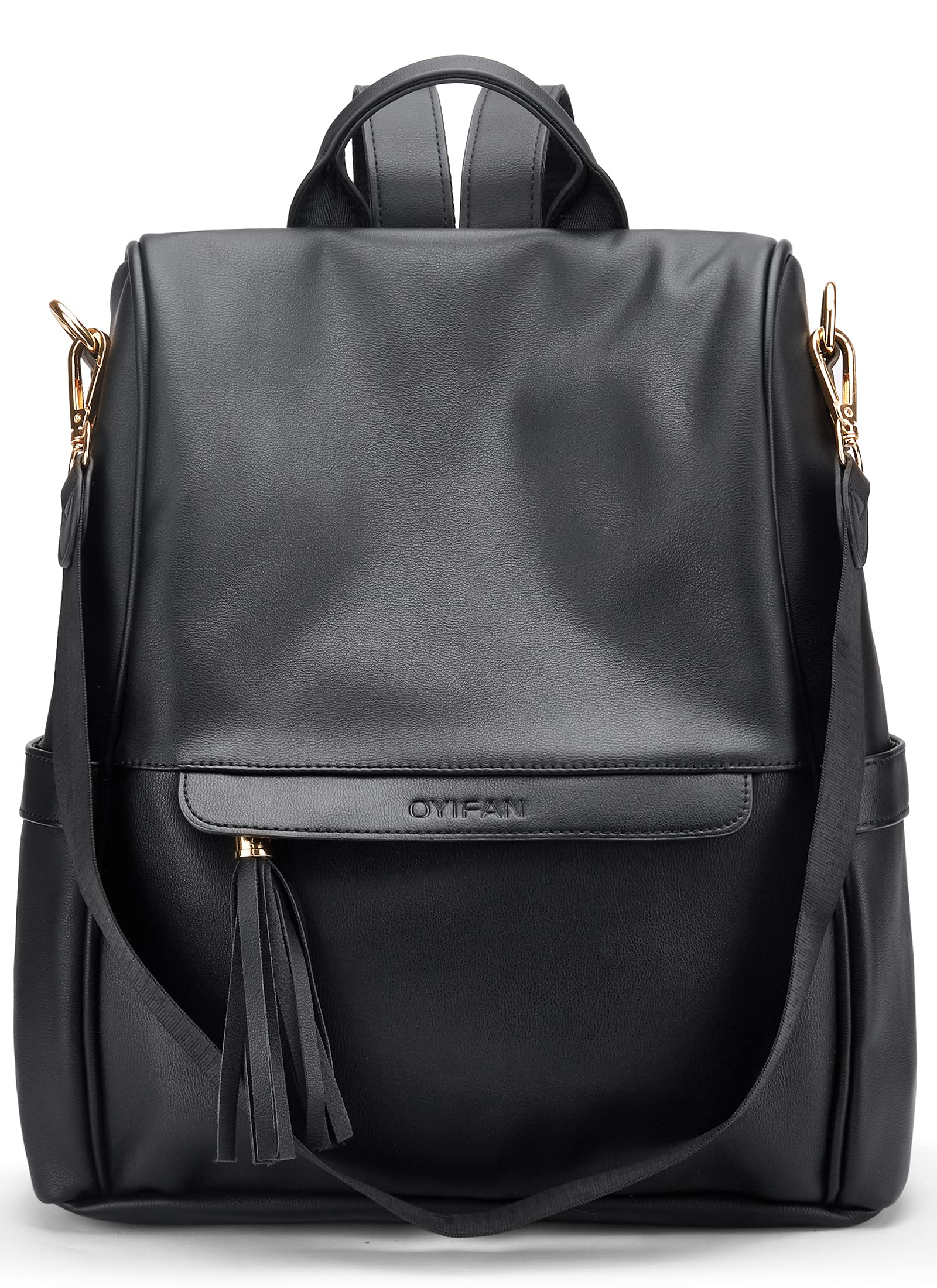 Oyifan Leather Backpack Purse for Women - Anti-Theft Travel Shoulder Bag (Black) for Work & Outings