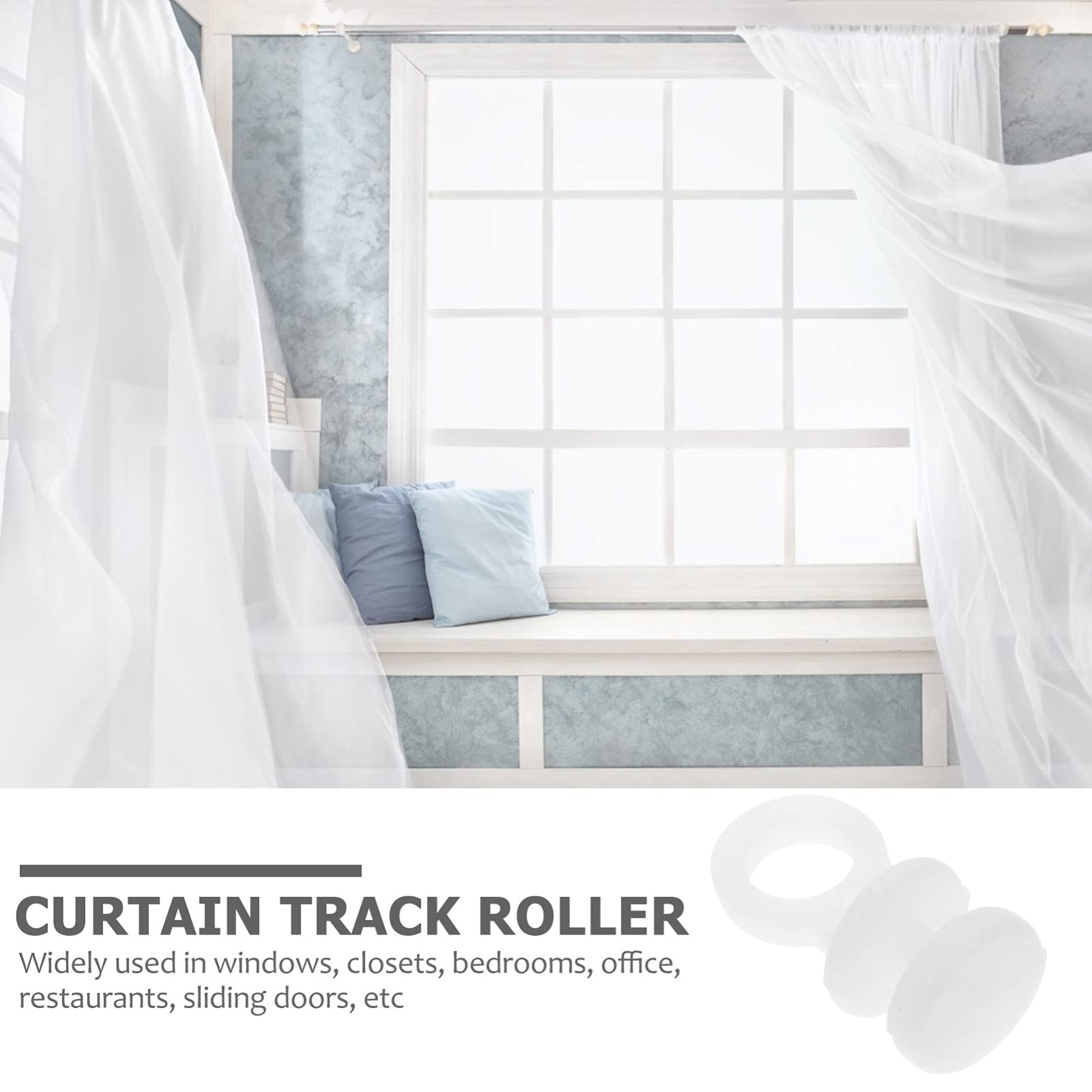 DOITOOL 200Pcs White Plastic Curtain Hooks & Rollers - Heavy Duty Window Curtain Track Carriers, Smooth Sliding Gliders for Shower Curtains, Drapes and Window Shades - Perfect for Home, Office and Hotel Decor