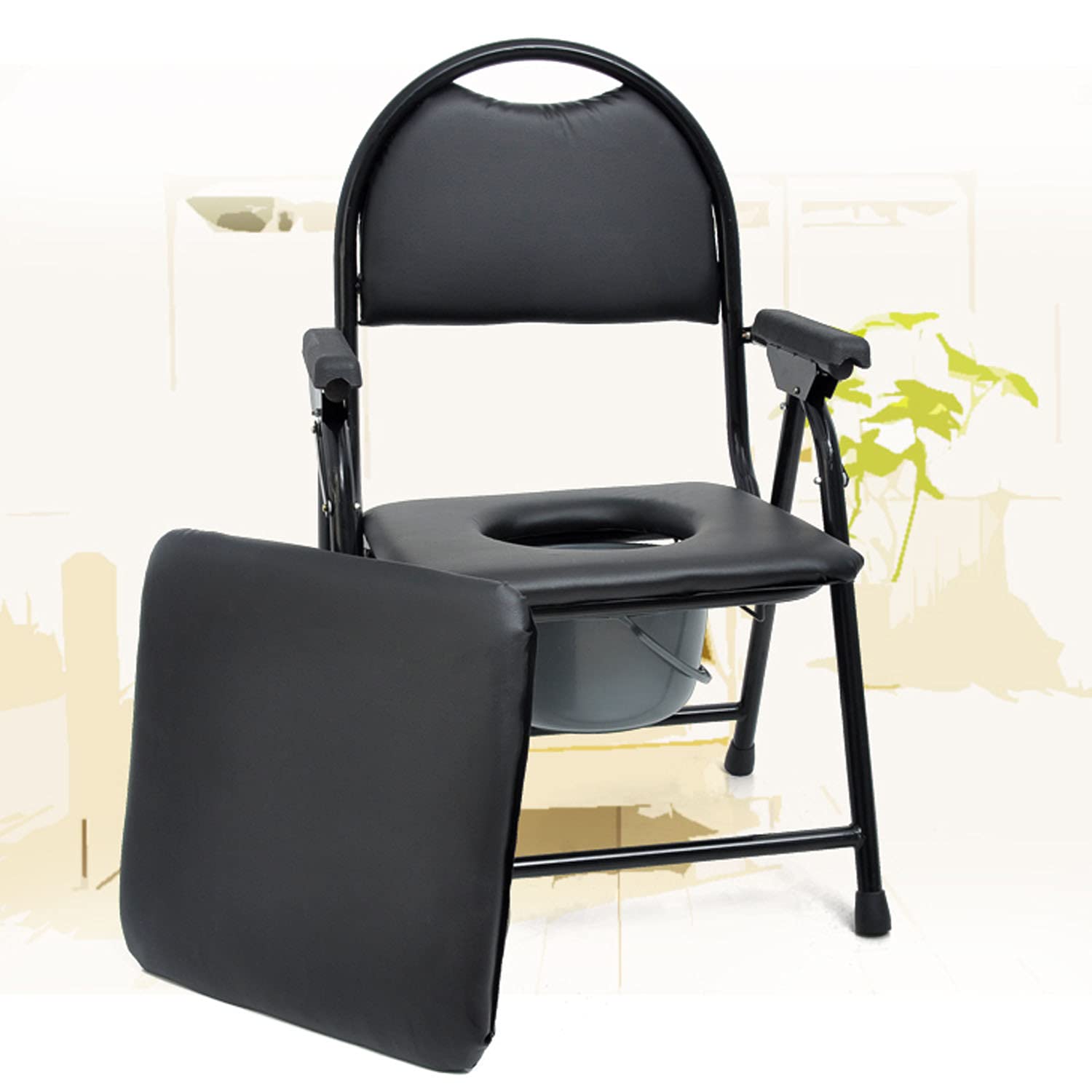 **Portable Commode Chair with Padded Seat - Foldable Shower & Camping Toilet with Backrest & Armrest - Ideal for Elderly, Post-Surgery & Outdoor Use**