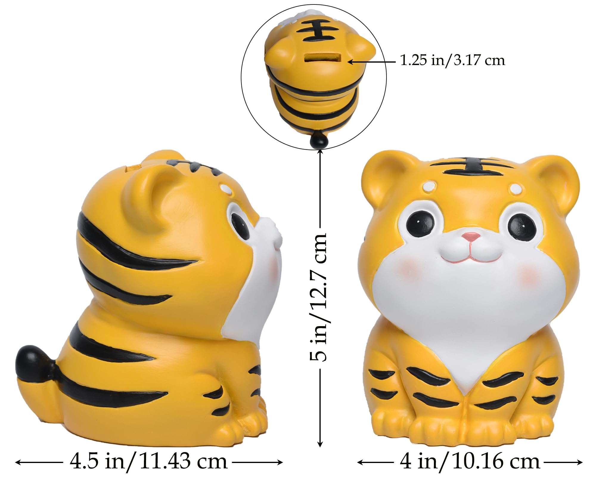 Adorable Tiger-Shaped Kids' Money Bank - 5 Inch Resin Piggy Bank for Boys & Girls | Perfect Nursery Decor, Birthday Gift & Christmas Present for Children | Ideal for Saving Coins, Teaching Financial Literacy & Room Decoration