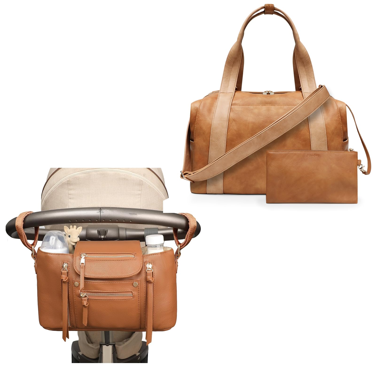 Miss Fong Premium Leather Diaper Bag Tote - Stylish Baby Bag & Stroller Organizer for Moms | Perfect for Travel, Shopping & Daily Outings with Baby Essentials