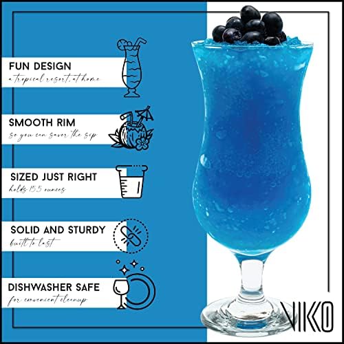 Vikko Hurricane Glasses - Set of 12 Pina Colada Cocktail Glasses, 15.5 oz Durable Dishwasher Safe Party Cups for Margaritas, Daiquiris & Tropical Drinks - Perfect for Beach Parties, Summer BBQs & Tiki Bar Decor
