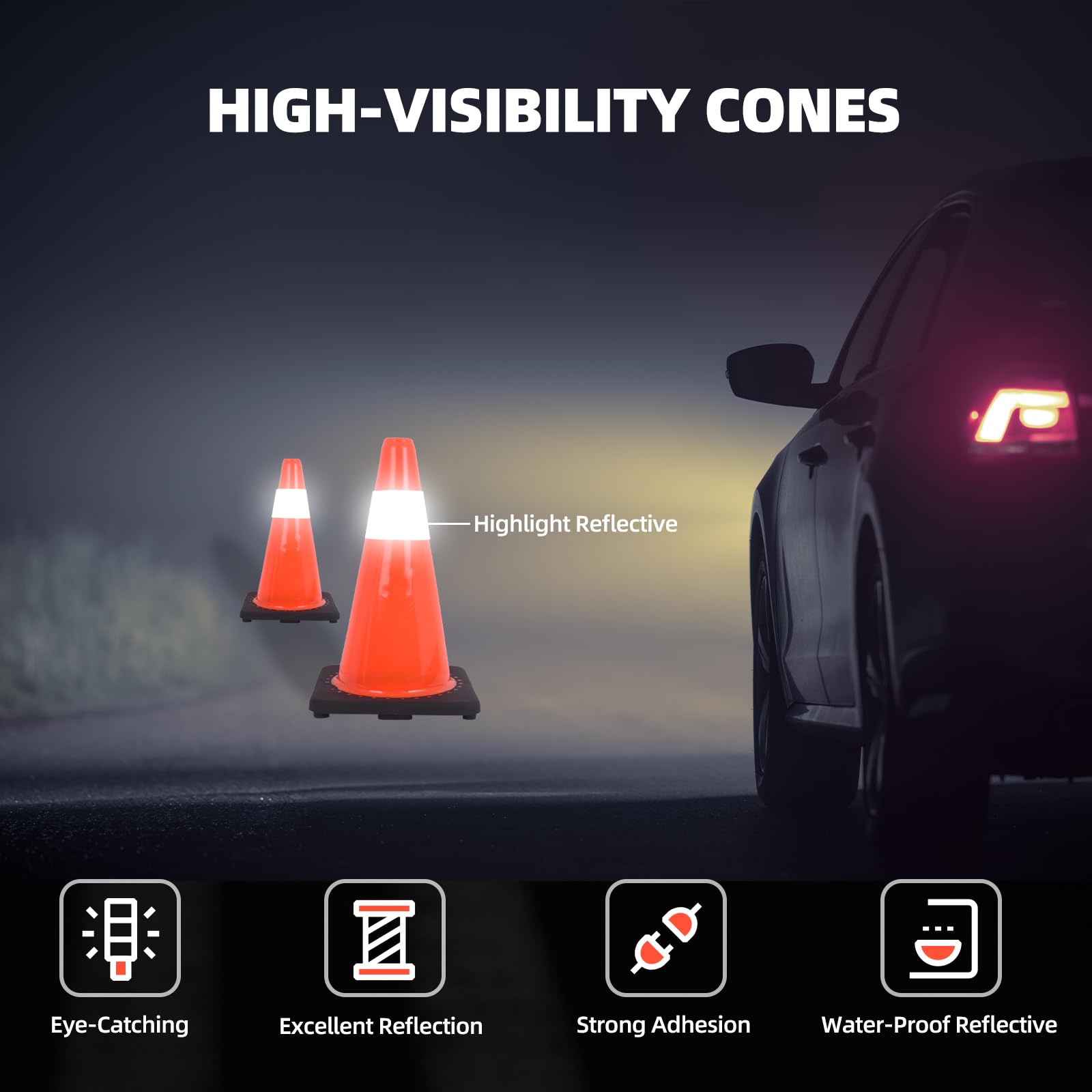 12 Pack 18-Inch Traffic Cones with Weighted Base & Reflective Collar - Durable PVC Safety Cones for Parking Lots, Road Safety, Sports Training, Driving Practice & Construction Sites | Ideal for Traffic Control, Event Marking & Hazard Warning