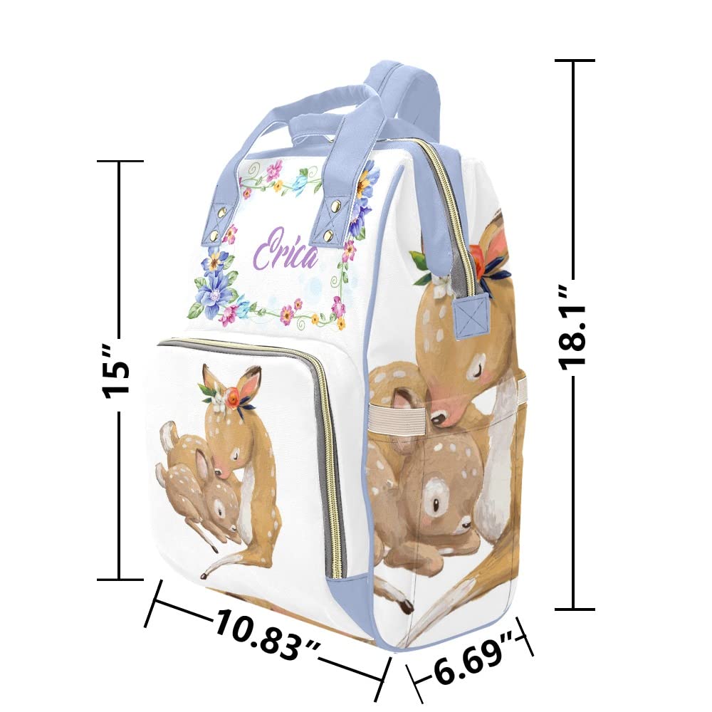 Personalized Name Diaper Bag Tote - Custom Waterproof Nursing Backpack for Moms | Mother Deer with Kid Design | Perfect for Travel, Outdoor & Baby Care Essentials