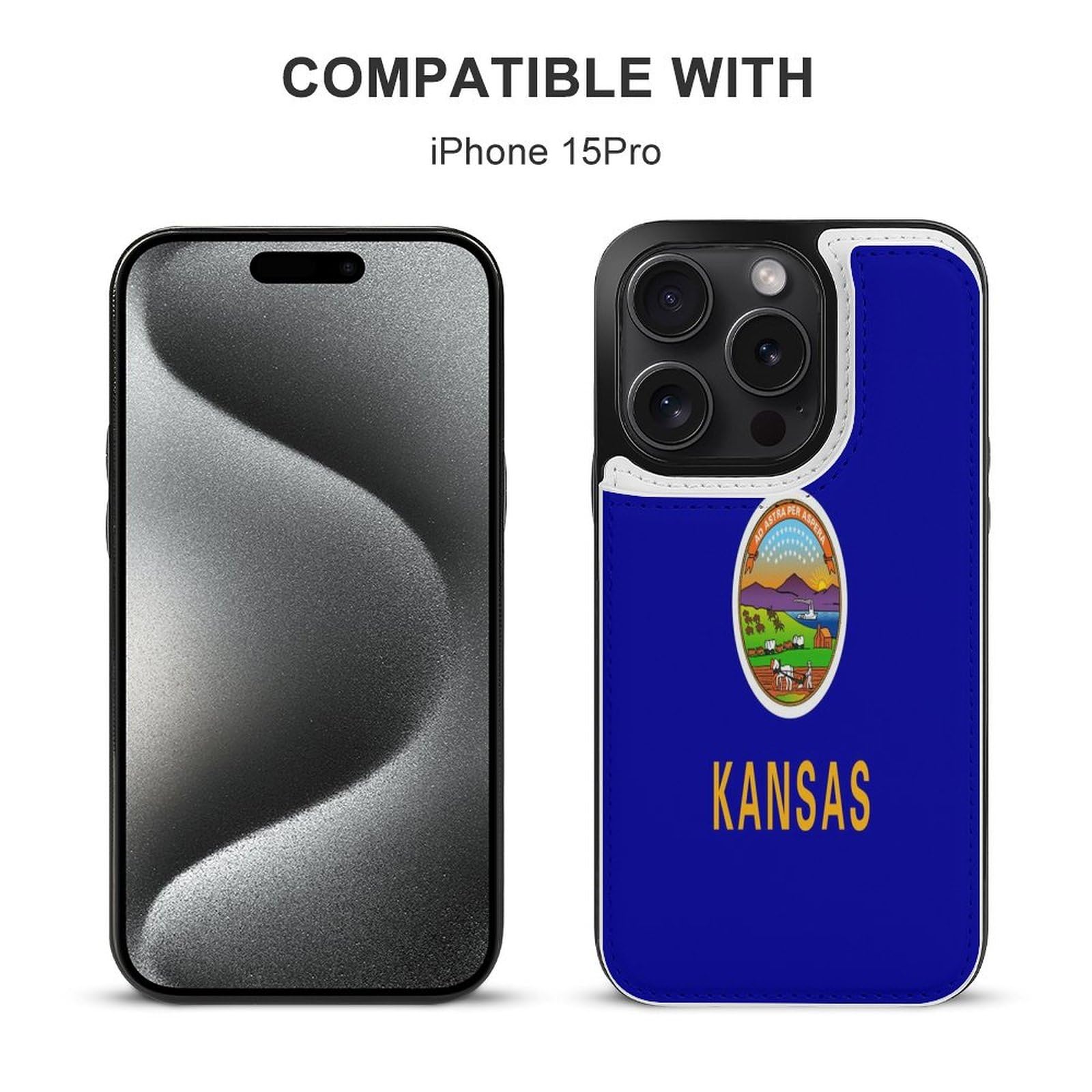 Kansas State Flag Printed Flip Phone Case for iPhone 15 Plus/Pro/Pro Max - 6.1/6.7 Inch Protective Cover | Perfect for Travel, School & Everyday Use