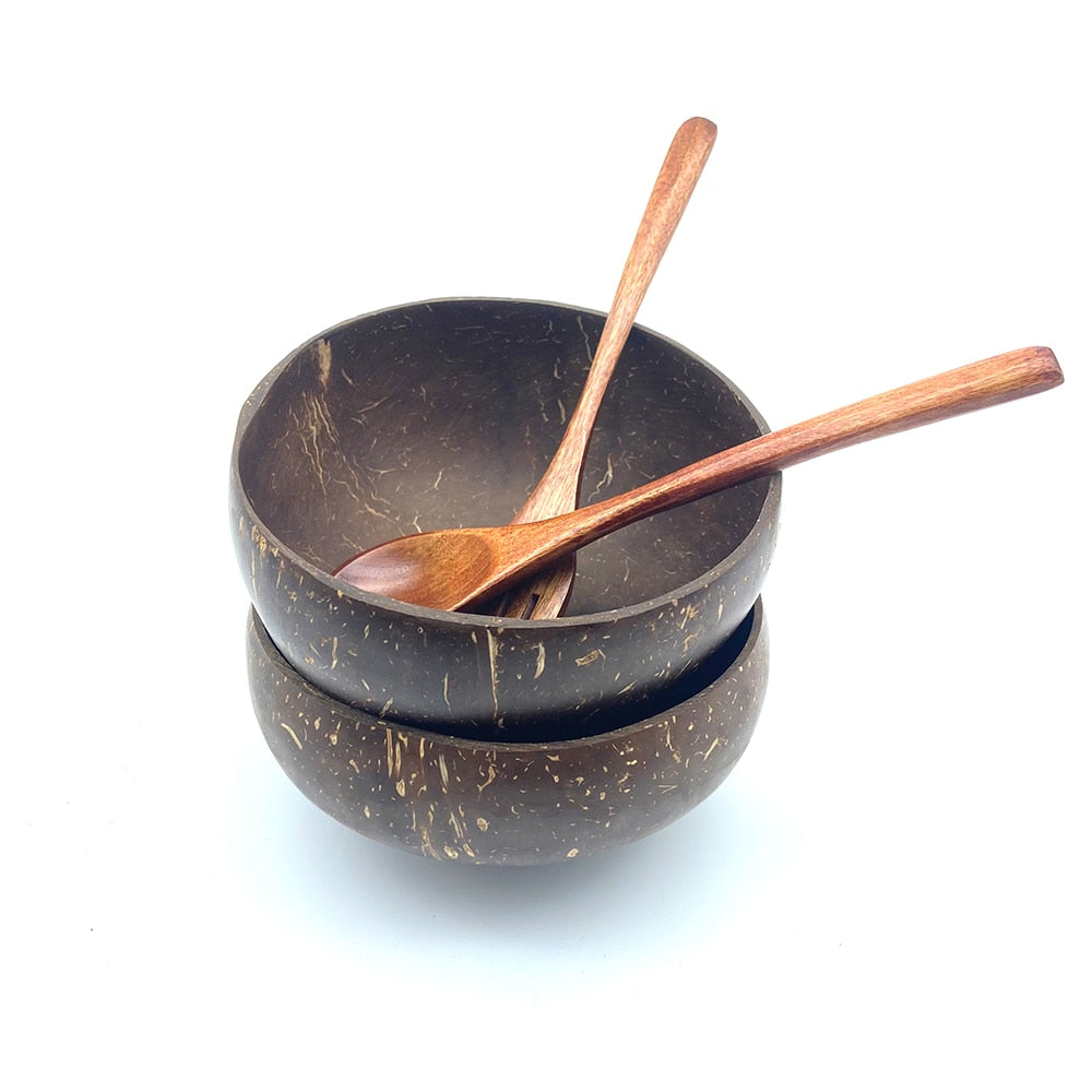 Organic Coconut Bowl Set - Eco-Friendly, Handcrafted, Reusable for Smoothie, Acai, Buddha Bowls - Perfect for Healthy Eating & Sustainable Lifestyle