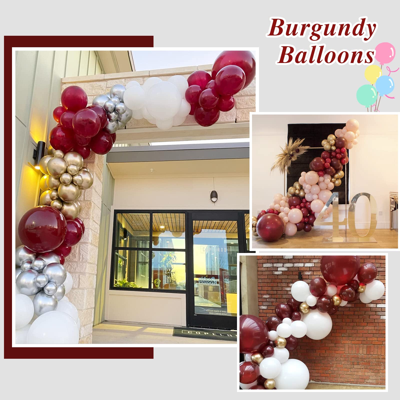 Janinus Burgundy Balloon Garland Arch Kit - 80pcs Maroon & Wine Red Matte Balloons (12in & 5in) for Graduation, Wedding, Bridal Shower, Birthday Party, Anniversary Decorations | Perfect for Indoor & Outdoor Party Decor, Photo Backdrops, and Event Styling