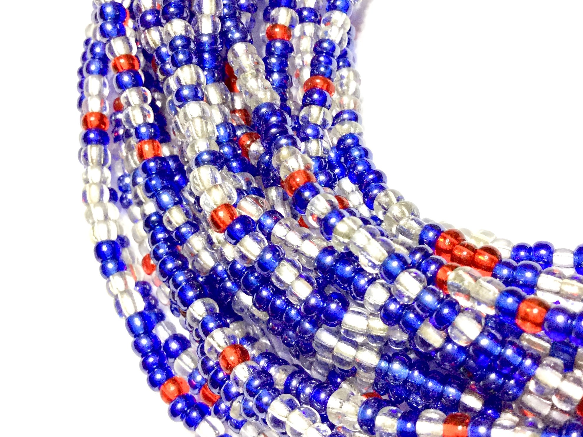 Authentic Ghana Red, Blue & Clear Multi-Colored Glass Seed Beads - African Trade Beads Strand | Fair Trade Handmade Jewelry Supplies for Beading, Bracelets & DIY Crafts