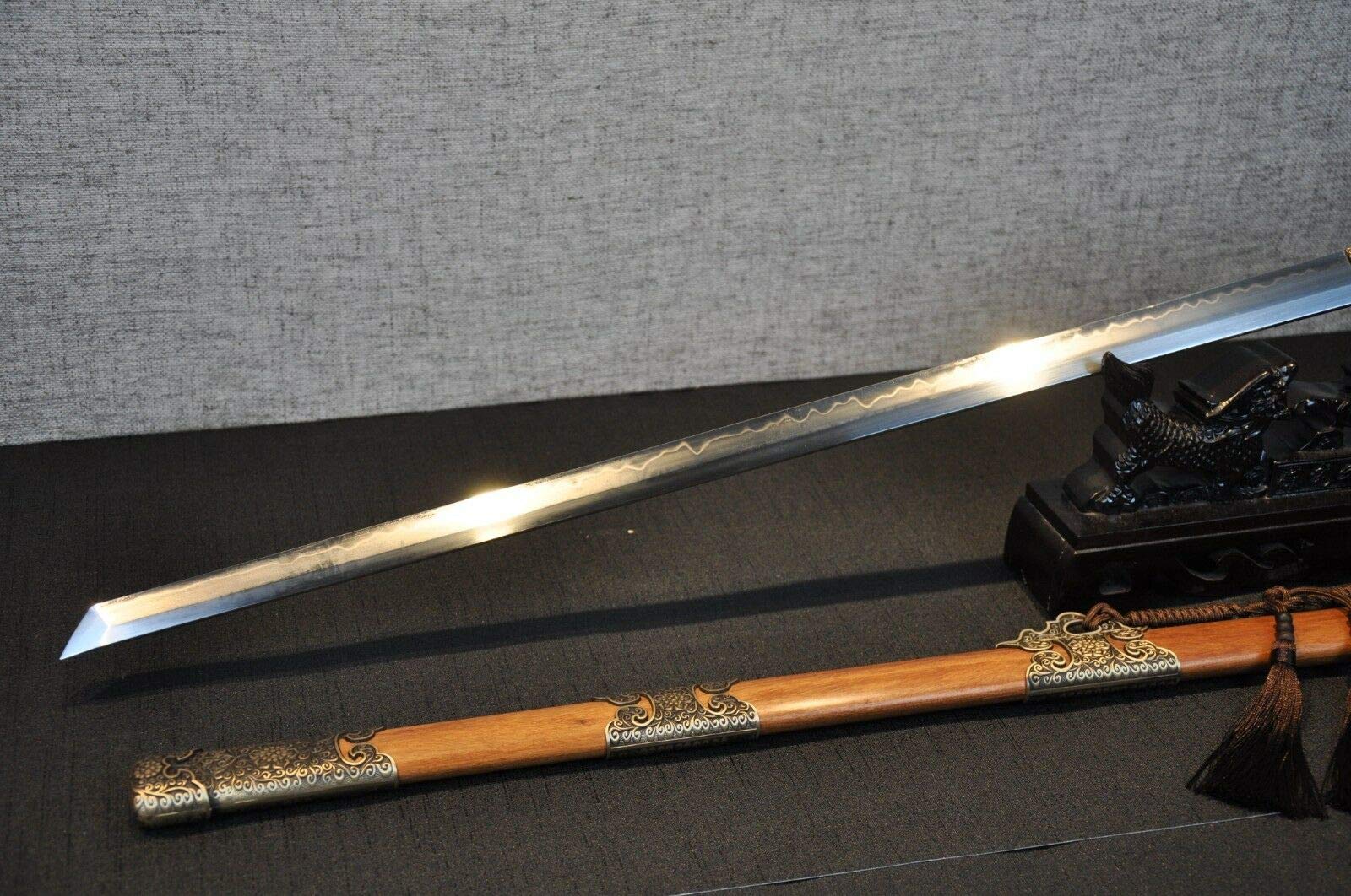 Handmade T10 Steel Sword Knife with Copper Fittings - Sharp Burning Edge Blade for Collection, Martial Arts & Cosplay | Shengshi Tang Style Combat Weapon
