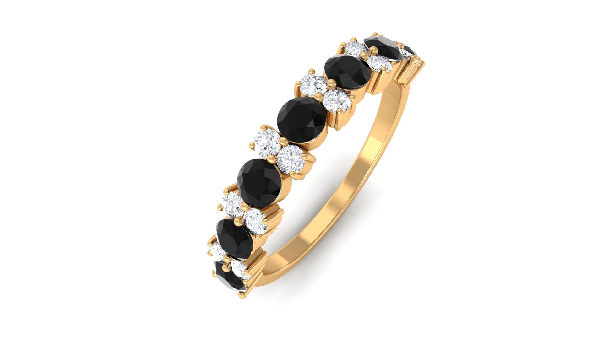 1 CT Black Onyx and Diamond Ring - 14K Solid Gold Half Eternity Band for Women | Elegant Wedding, Engagement & Anniversary Jewelry Gift