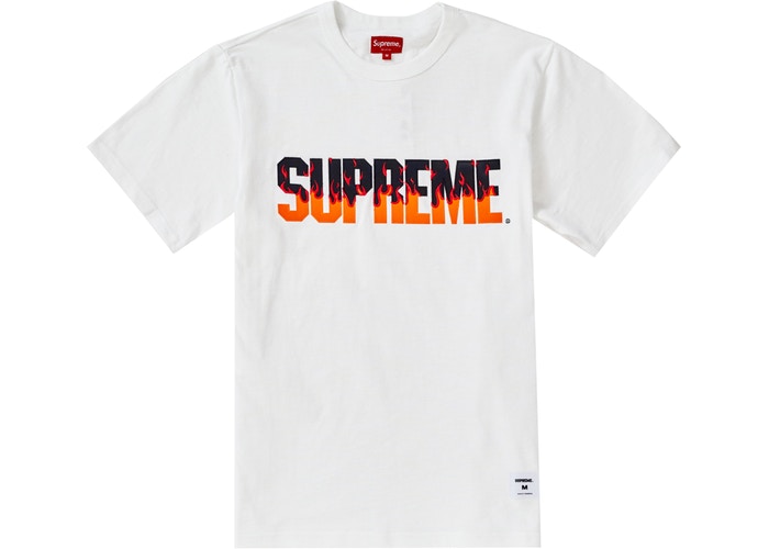Supreme Flames Short Sleeve T-Shirt for Men - White Cotton Graphic Tee for Streetwear & Casual Outfits