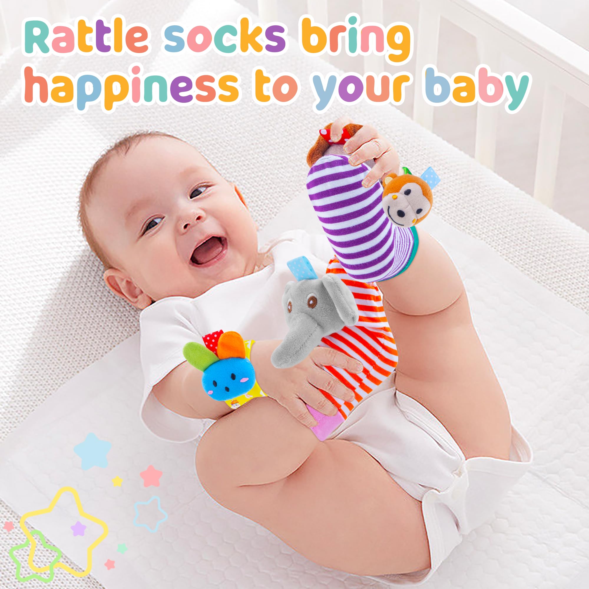 **Soft Baby Rattle Socks & Wristband Set - Sensory Toys for Infants 0-12 Months | Cute Cotton Rattle Accessories for Boys & Girls | Perfect Baby Shower Gift & Early Learning Playtime**    *(Ideal for Tummy Time, Sensory Development, and Newborn Play Stimulation)*
