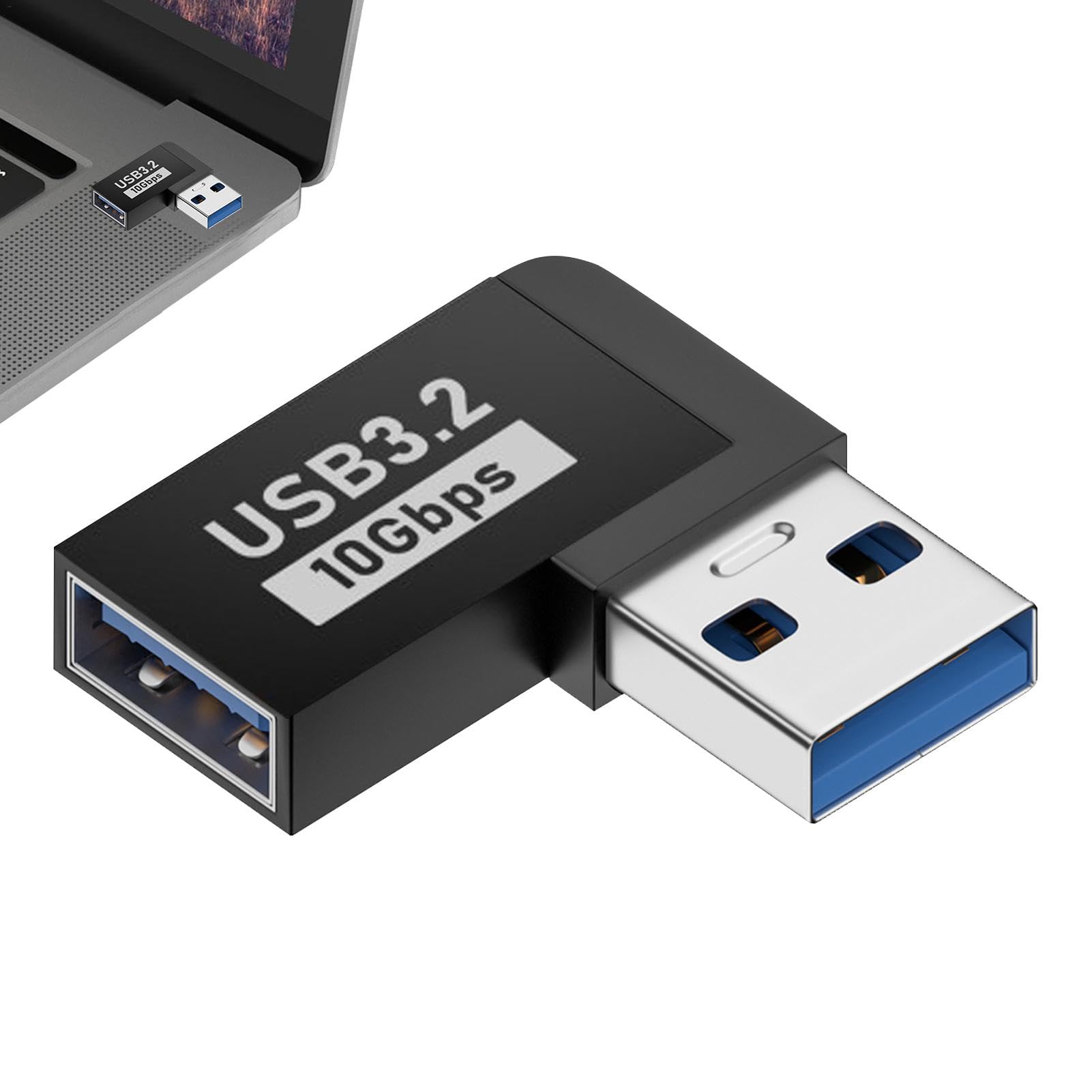 USB 3.0 A Male to Female Adapter - 10Gbps High Speed Data Transfer, Right Angle L-Shaped USB Extender Connector for Laptop, PC, TV - Perfect for Tight Spaces & Cable Management
