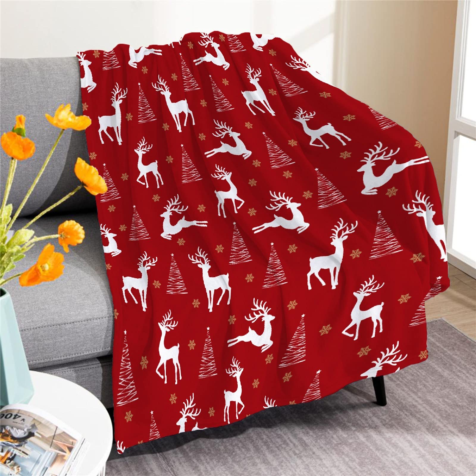Soft Flannel Christmas Throw Blanket - Lightweight & Cozy Luxury Family Bed Blanket (120