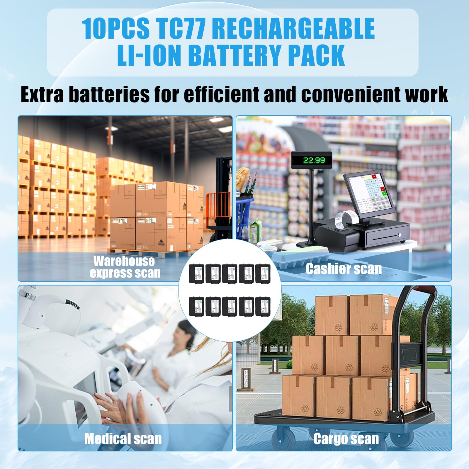 10pcs 4620mAh Replacement Batteries for Zebra Symbol TC70 TC75 TC72 TC77 TC70X - Compatible with BT-000318, 82-171249-01, 82-171249-02, BTRY-TC70X-46MA1-01, BTRY-TC7X-46MA2 - Long-Lasting Power for Barcode Scanners in Retail, Warehousing & Logistics