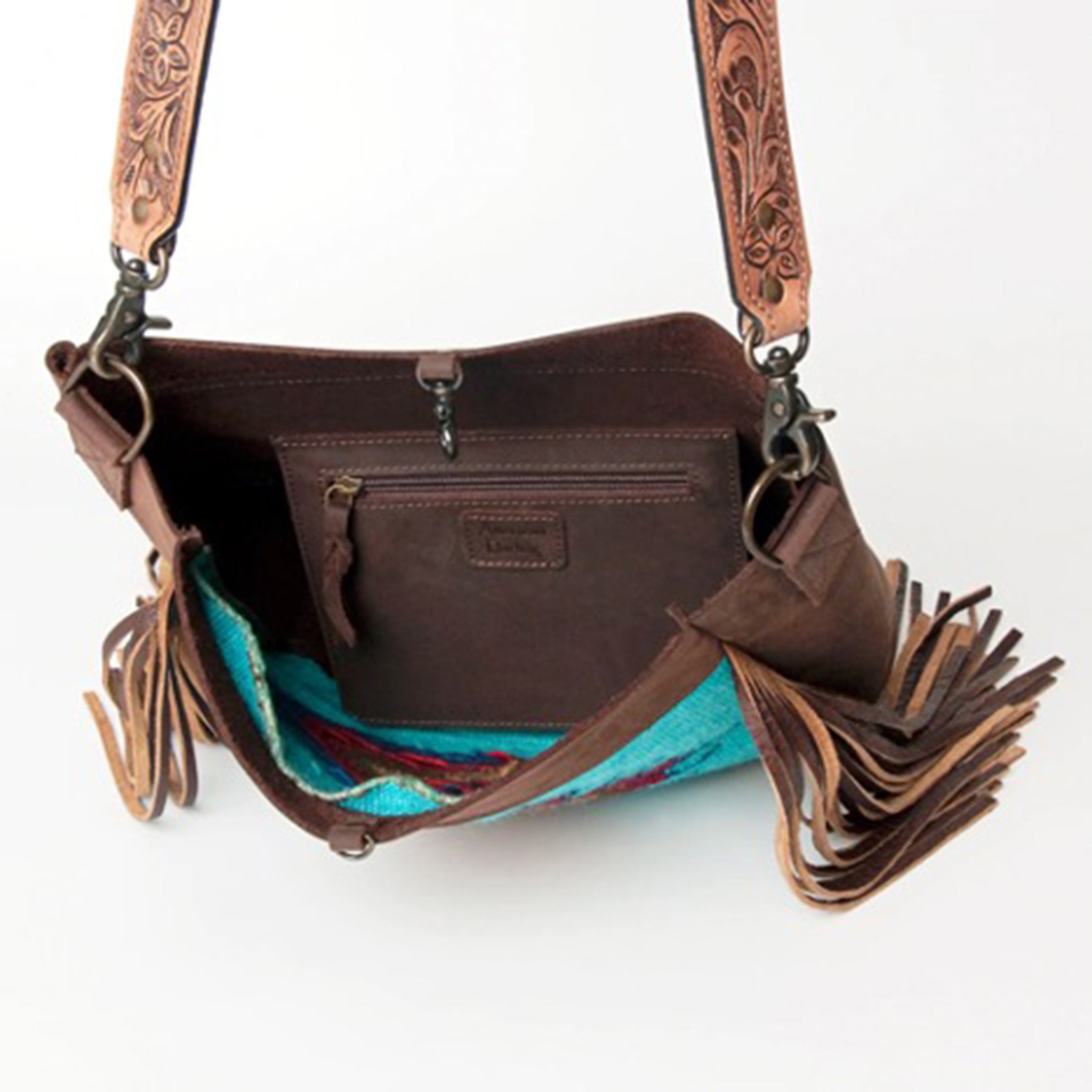 American Darling Chocolate Brown & Turquoise Fringe Crossbody Bag - Perfect for Parties, Concerts & Boho Fashion