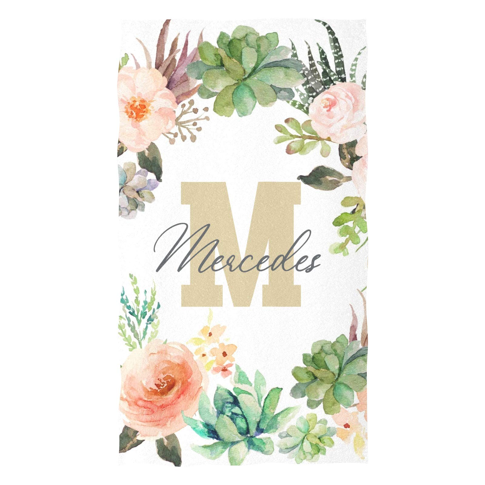 Floral Personalized Hand Towels - Soft Absorbent Microfiber Bath Towels Set (16