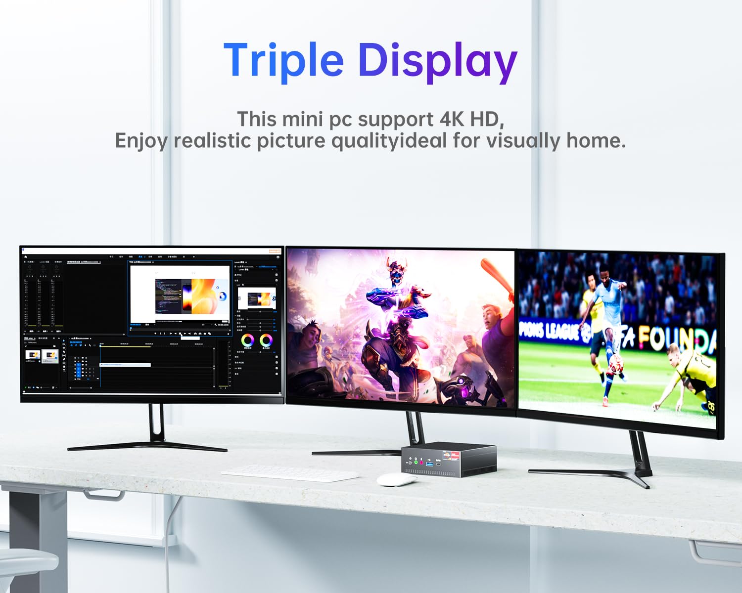 SkyBarium Mini PC AMD Ryzen 7 3750H (2.3GHz up to 4.0GHz) 8GB RAM 256GB SSD, Windows 11 Mini Computer with WiFi 5 & Bluetooth 4.2, 4K@60Hz Triple Display - Perfect for Home Office, Business Work & Gaming
