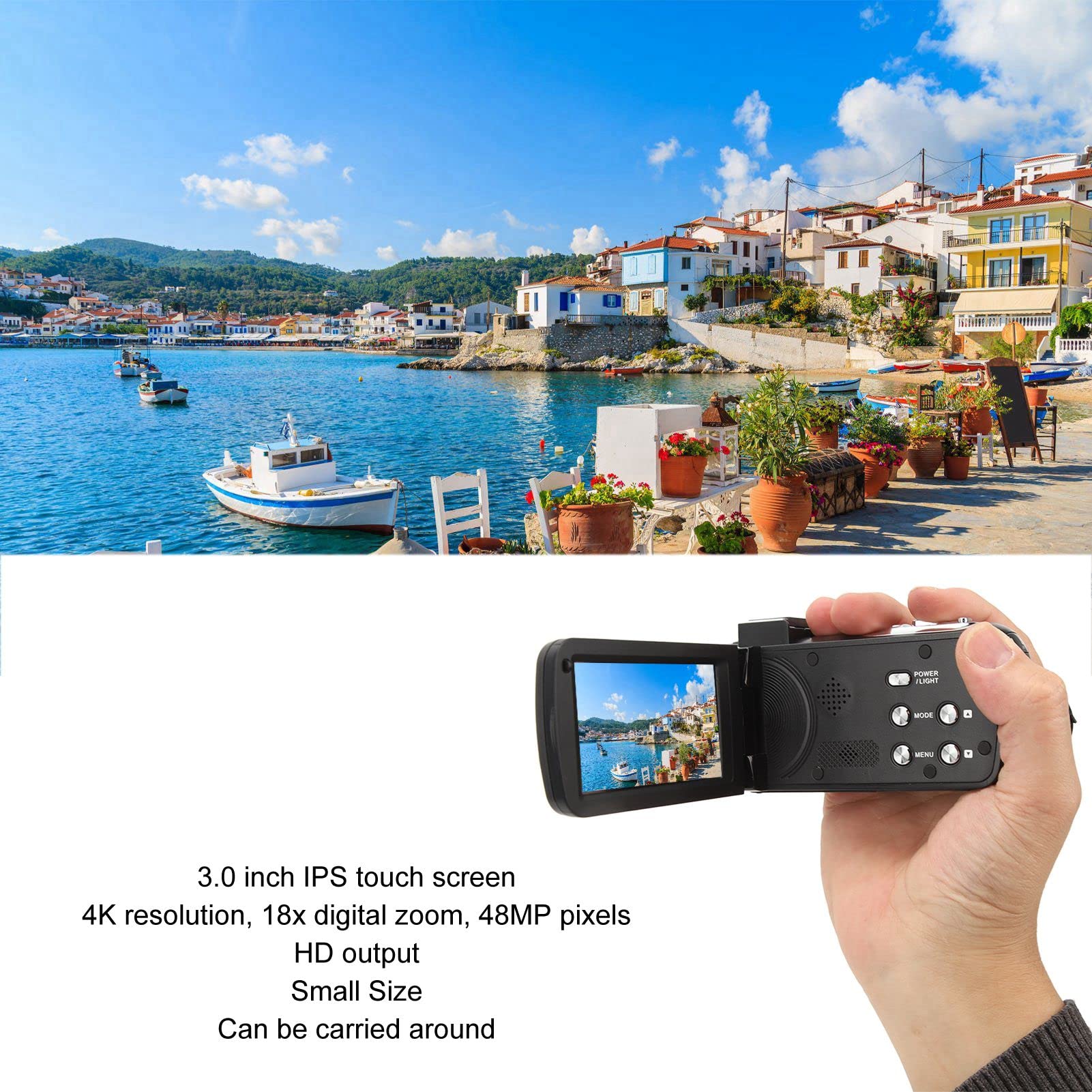 Annadue 4K Ultra HD 48MP WiFi Vlogging Camera with Fill Light & 18x Digital Zoom - 3.0 Inch Touch Screen Camcorder with APP Control for YouTube, Travel & Live Streaming (Perfect for Beginners & Content Creators)