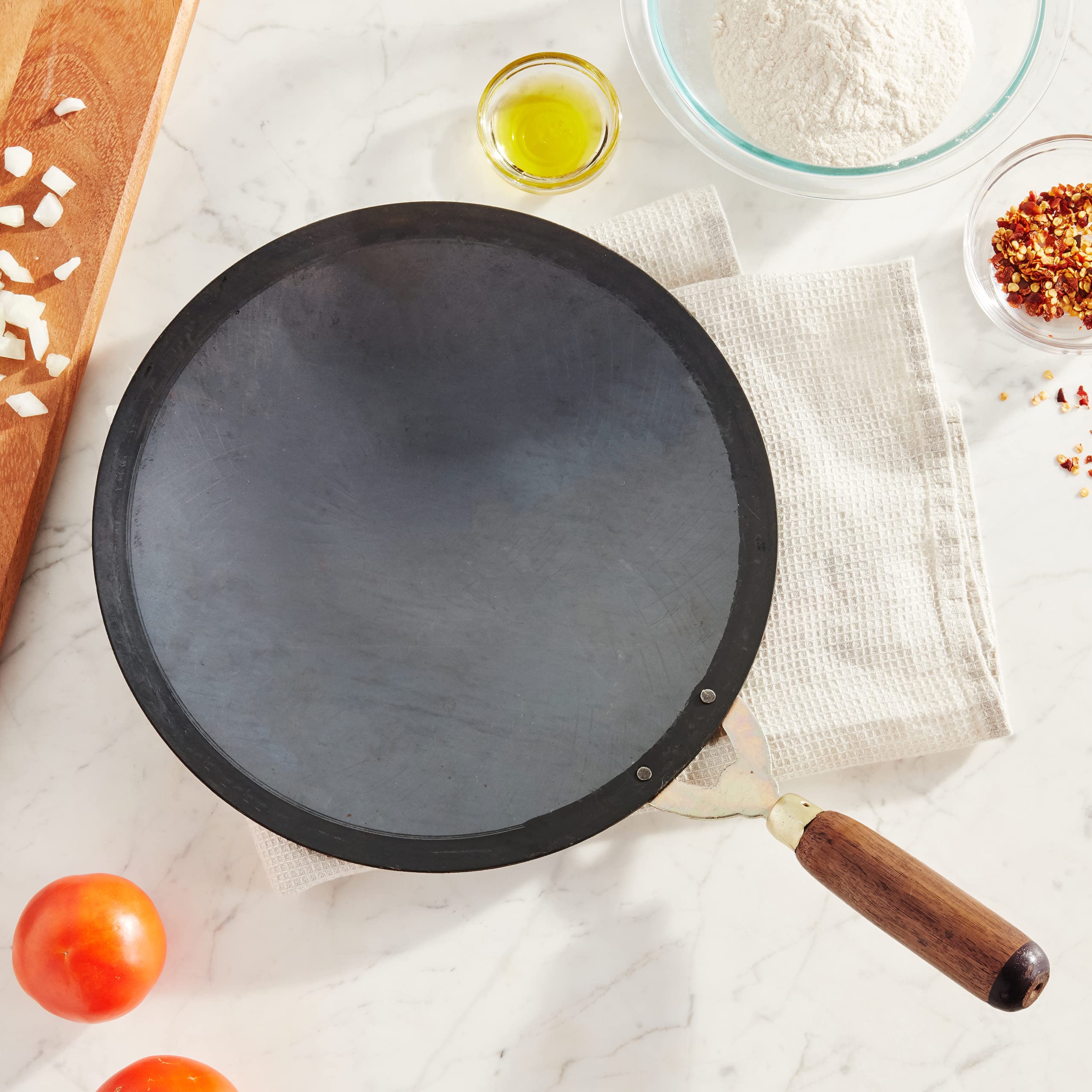 12-Inch Concave Iron Tawa Griddle - Heavy Duty Indian Flatbread Pan for Roti, Chapati & Dosa - Perfect for Home Cooking & Restaurant Use