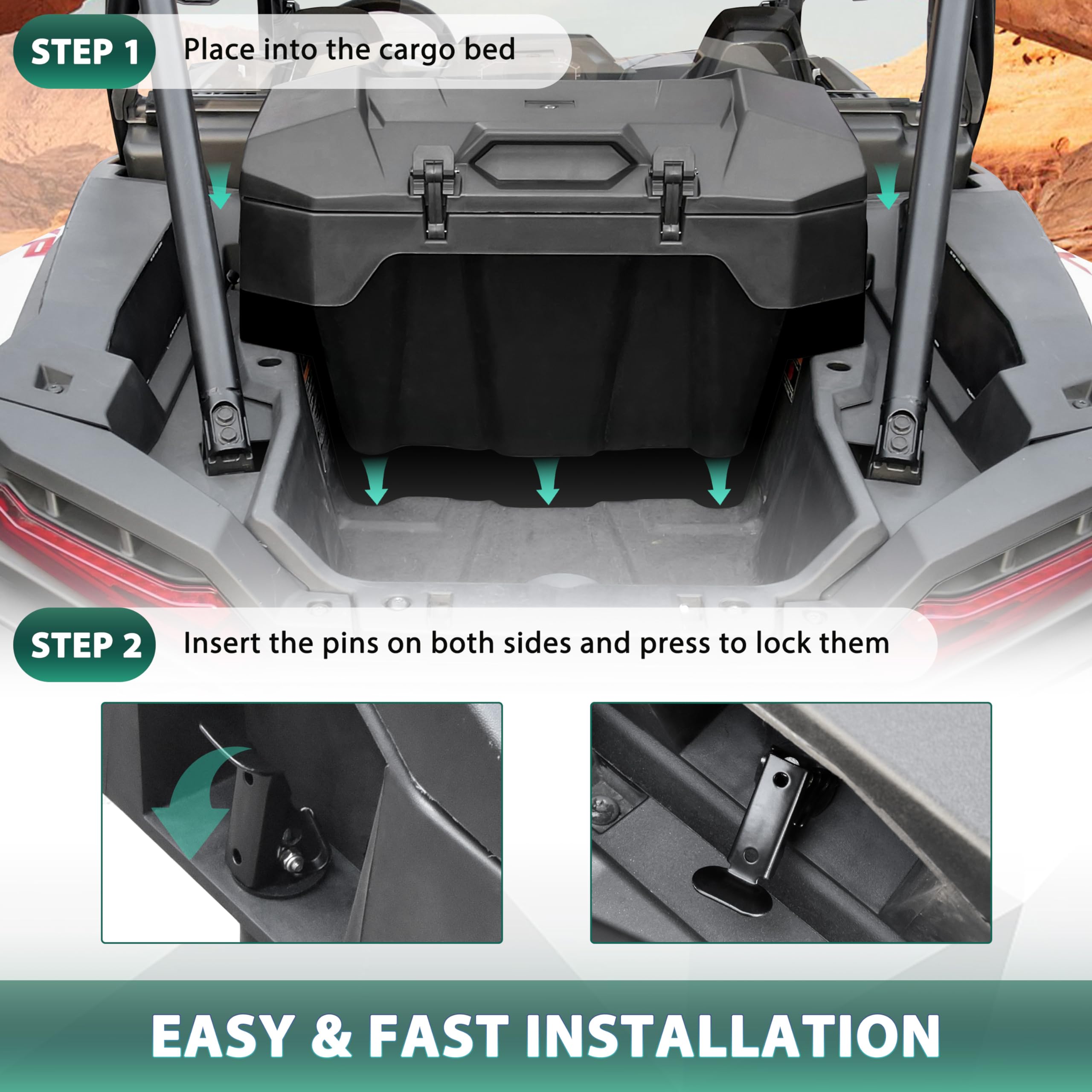 82QT Waterproof Cargo Box for Polaris RZR XP 1000 2024-2025 Models | Rear Bed Storage Bin for RZR XP 1000/XP 4 1000 Sport/Premium/Ultimate | Replacement Part #2889611 | Perfect for Off-Roading, Camping & Outdoor Adventures