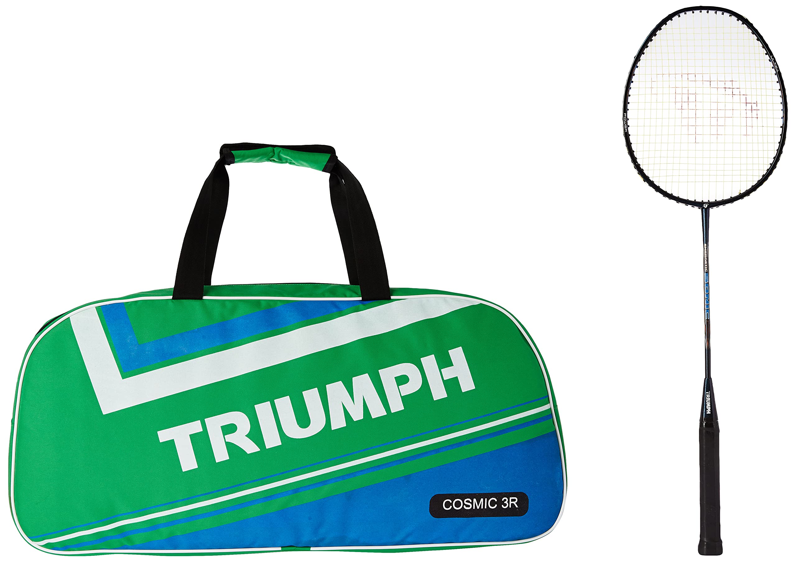 Triumph Sonic Graphite Composite Lightweight Badminton Racket with Cosmic-3R Single Compartment Bag (Lime/Sky) - Professional Tournament & Training Equipment for Indoor/Outdoor Play