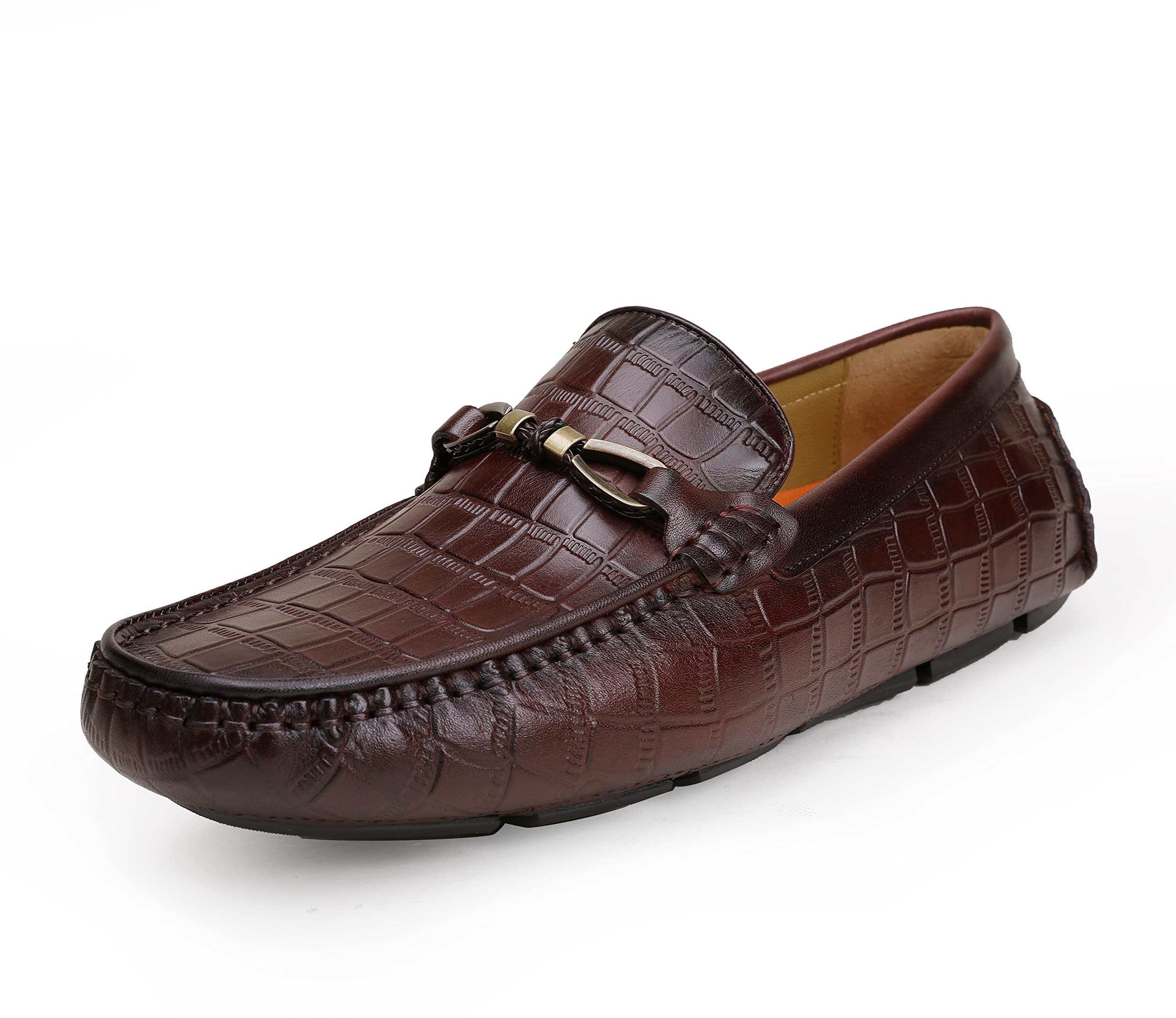 Premium Men's Genuine Leather Loafers - Crocodile Print Slip-On Driving Shoes for Business Casual & Office Wear - Comfortable Dress Shoes for Men