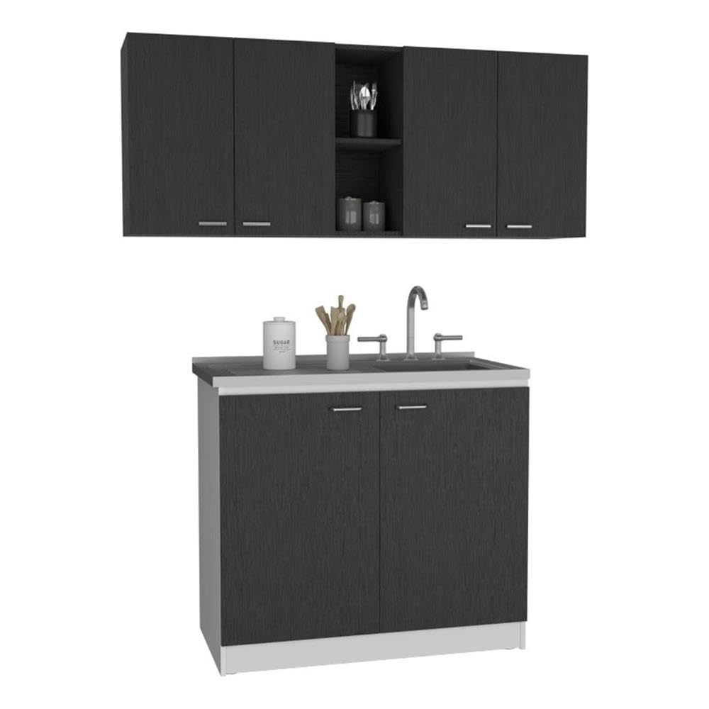 Luther 2-Piece Kitchen Set - Wall Cabinet & Utility Sink Cabinet in Black/White | Perfect for Small Kitchens, Laundry Rooms & Bathroom Storage