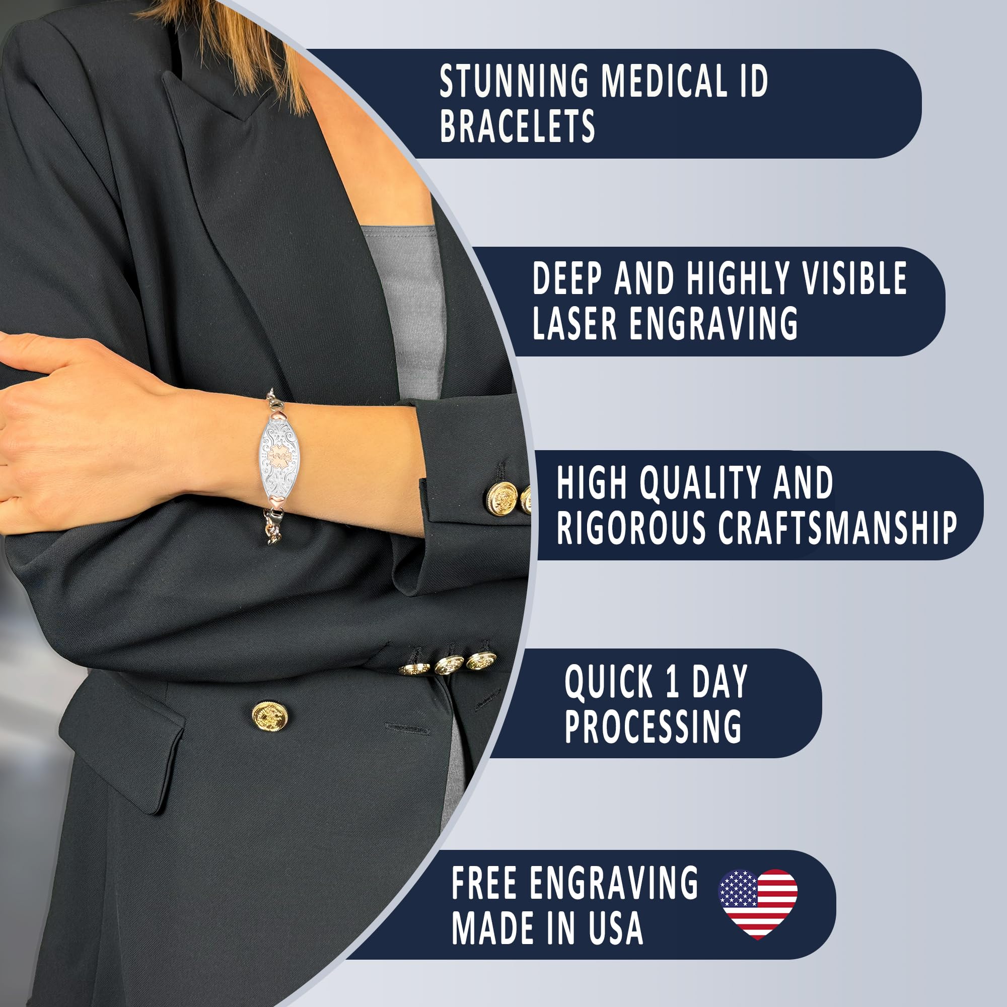 Divoti Personalized Engraved Medical ID Alert Bracelets for Women - Stylish & Durable Stainless Steel - Perfect for Allergies, Diabetes & Emergency Medical Identification