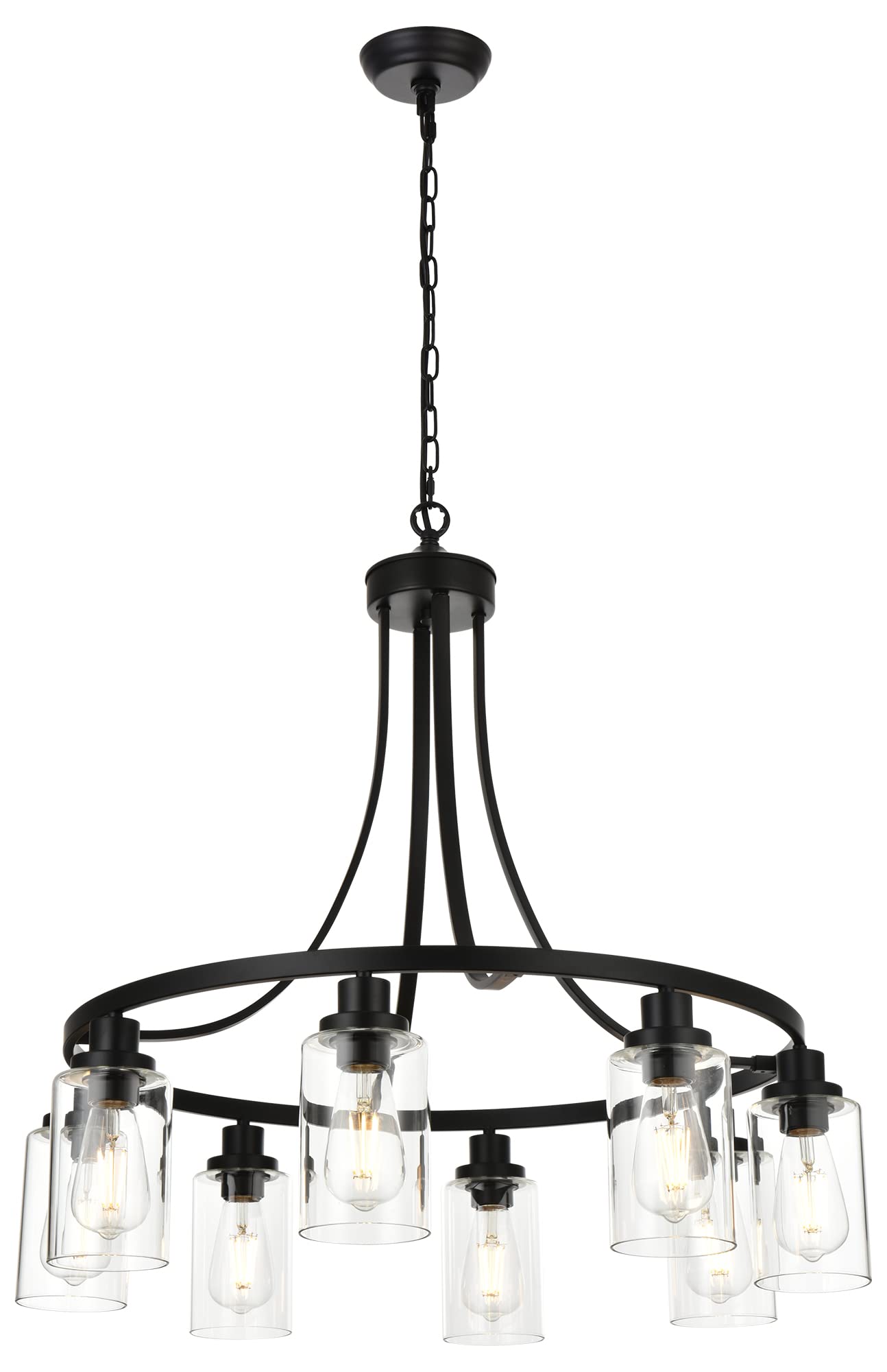 MELUCEE 8-Light Black Industrial Chandelier with Clear Glass Shades - Farmhouse Kitchen Island Pendant Lighting for Dining Room, Living Room, Bedroom | Perfect for Rustic Home Decor & Open Concept Spaces