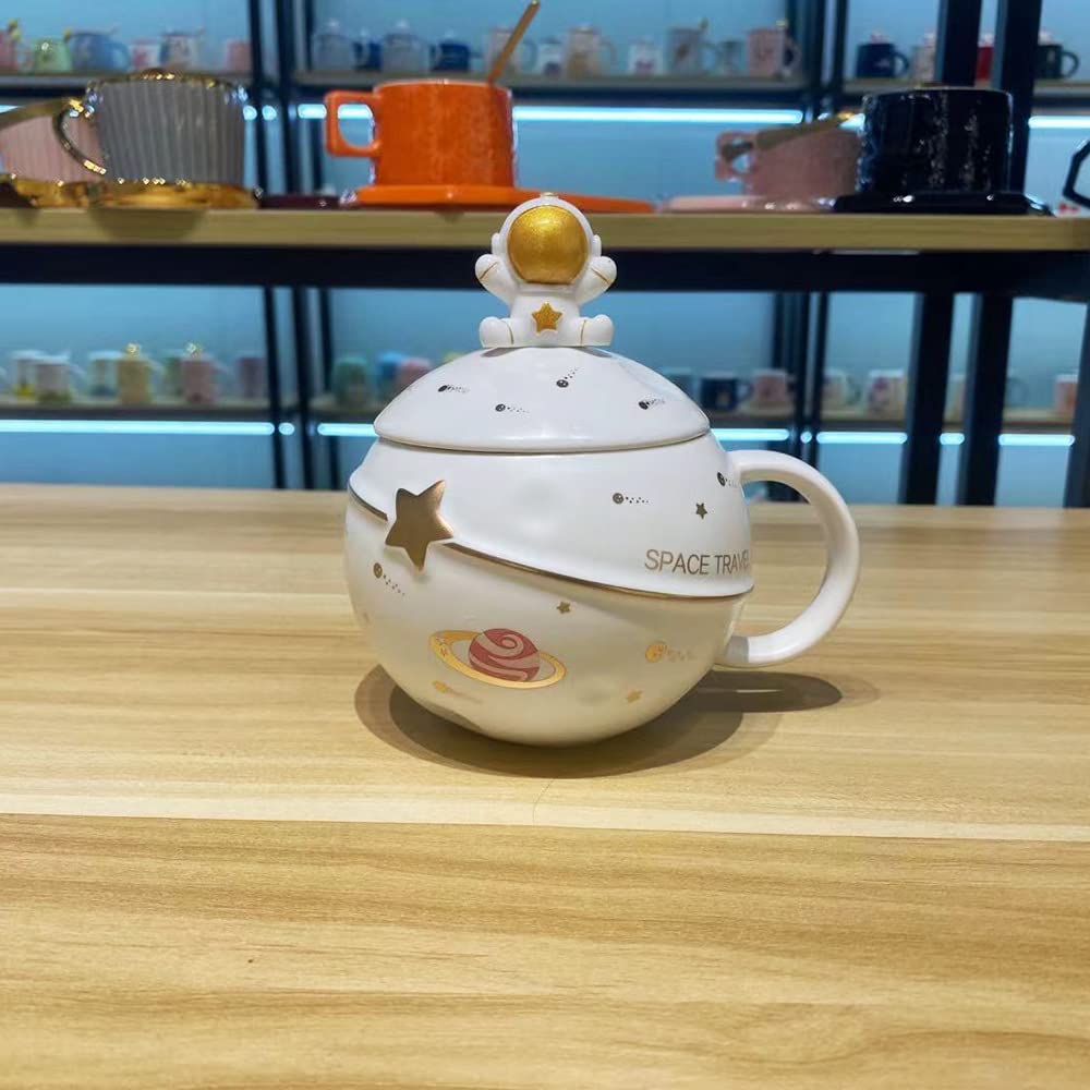 3D Astronaut Mug with Spoon - Ceramic Coffee & Milk Cup for Kids, Space-Themed Cartoon Tea Cup - Perfect Universe Birthday Gift (Space Travel Blue) - Ideal for Kids' Parties, Space Enthusiasts & Unique Home Decor