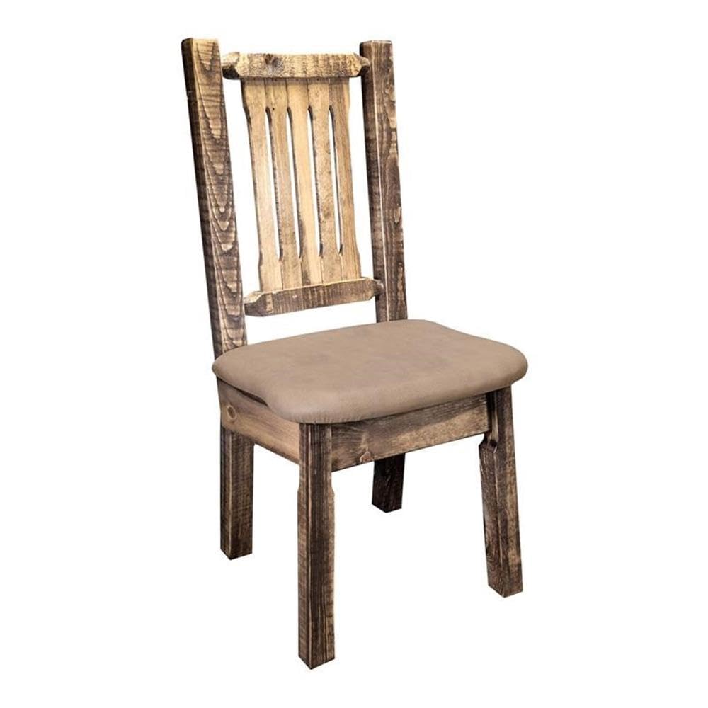 Montana Woodworks Homestead Collection Dining Side Chair - Solid Wood with Buckskin Upholstered Seat & Clear Lacquer Finish - Perfect for Farmhouse, Rustic & Country Style Dining Rooms