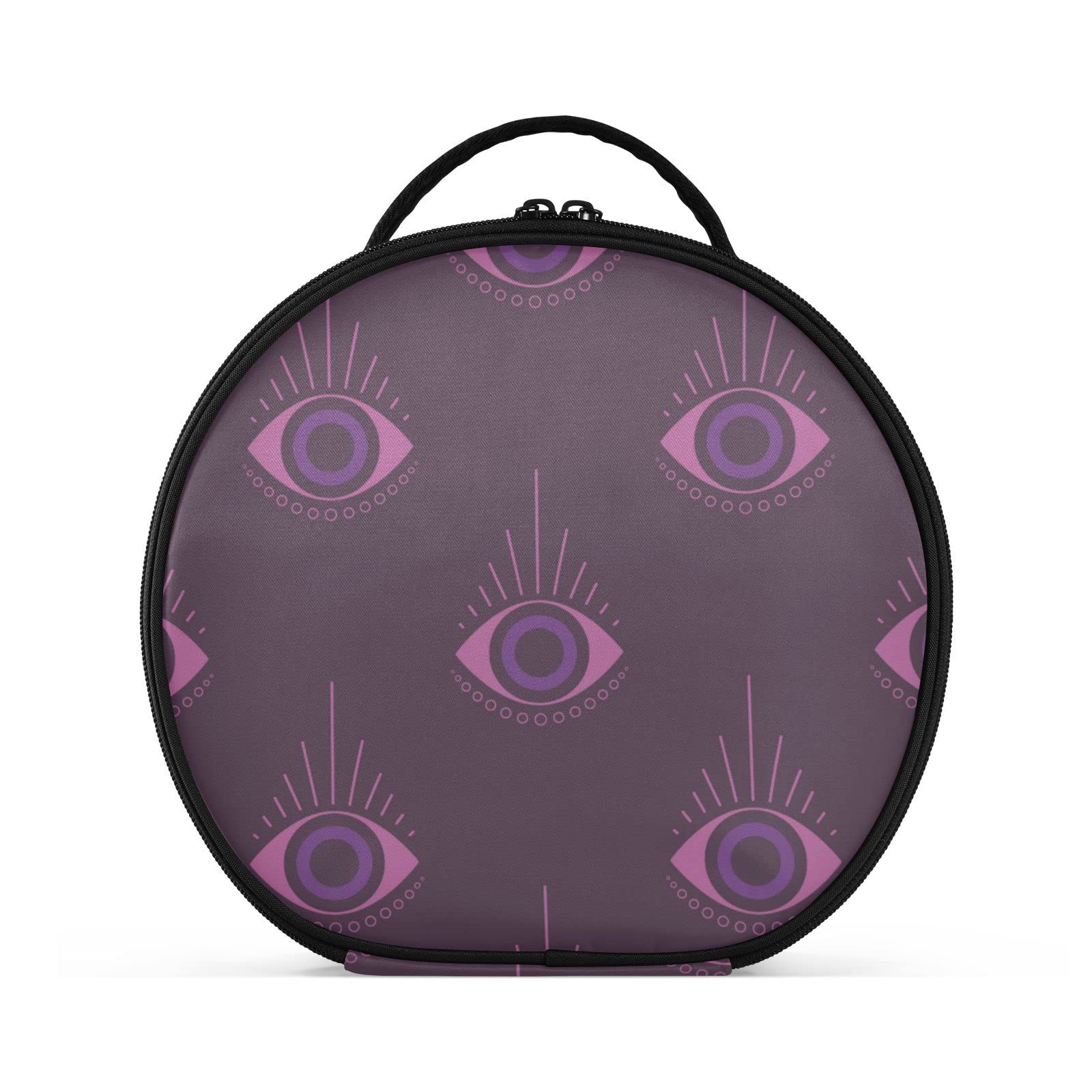 Linqin Portable Makeup Organizer for Women - Travel Makeup Bag with Adjustable Dividers & Evil Eye Design - Toiletry Organizer for Brushes, Jewelry, Cosmetics (One Size) - Perfect for Travel, Home Storage & Daily Organization