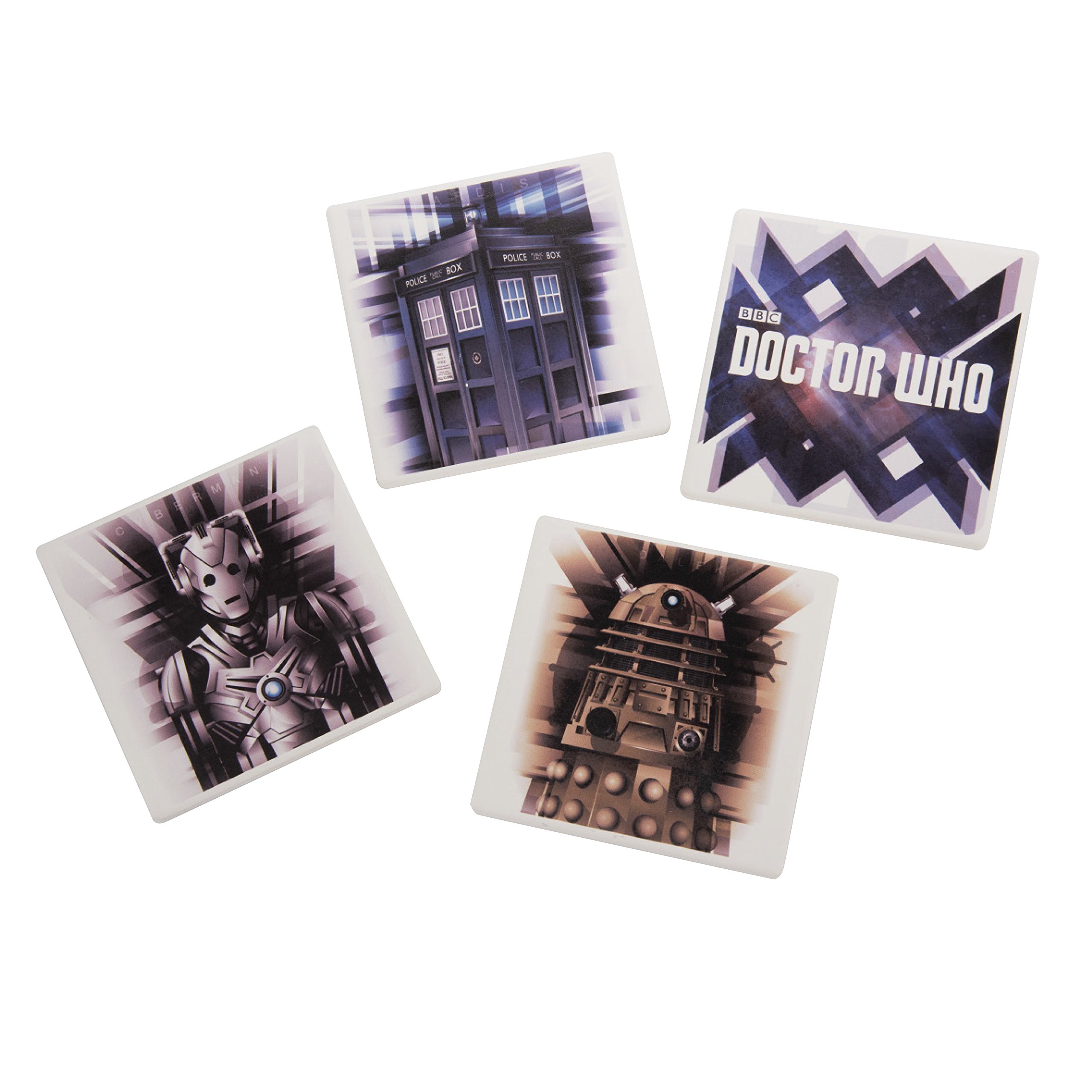 Doctor Who 4-Piece Ceramic Coaster Set - Colorful TV Show Themed Drink Coasters - Perfect for Sci-Fi Fans & Home Decor