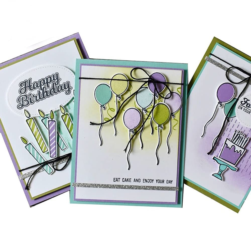 Happy Birthday Balloons Candles Cake Stars Stamp and Die Set - Scrapbooking & Card Making Supplies for Birthday, Christmas Crafts - Perfect for DIY Greeting Cards, Party Decorations, and Memory Albums