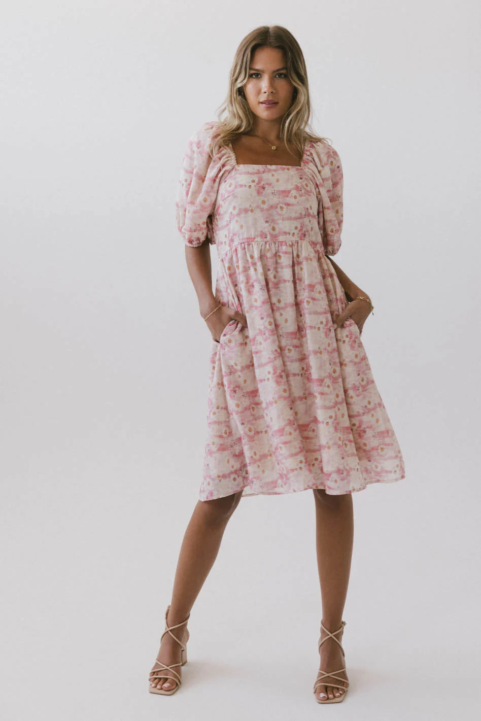 Hannah Floral Midi Dress - Women's Summer Boho Floral Print Dress with Short Sleeves | Perfect for Beach Vacations, Garden Parties & Date Nights (Final Sale)