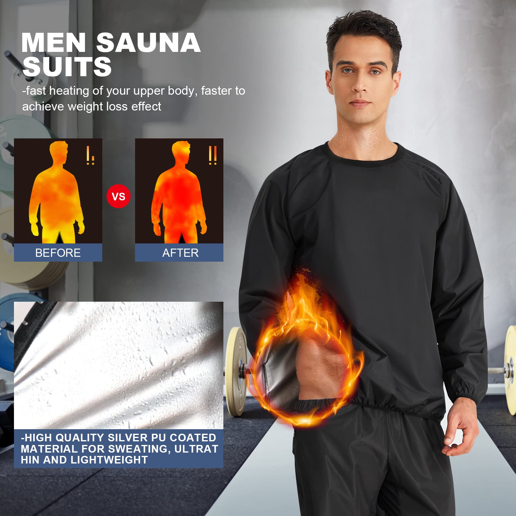 Men's Sauna Suit - Sweat Shirt & Pants Set for Weight Loss, Boxing & Gym Workouts | Non-Rip Sauna Wear for Intense Training & Detox | Perfect for Home Exercise, MMA Training & Fat Burning