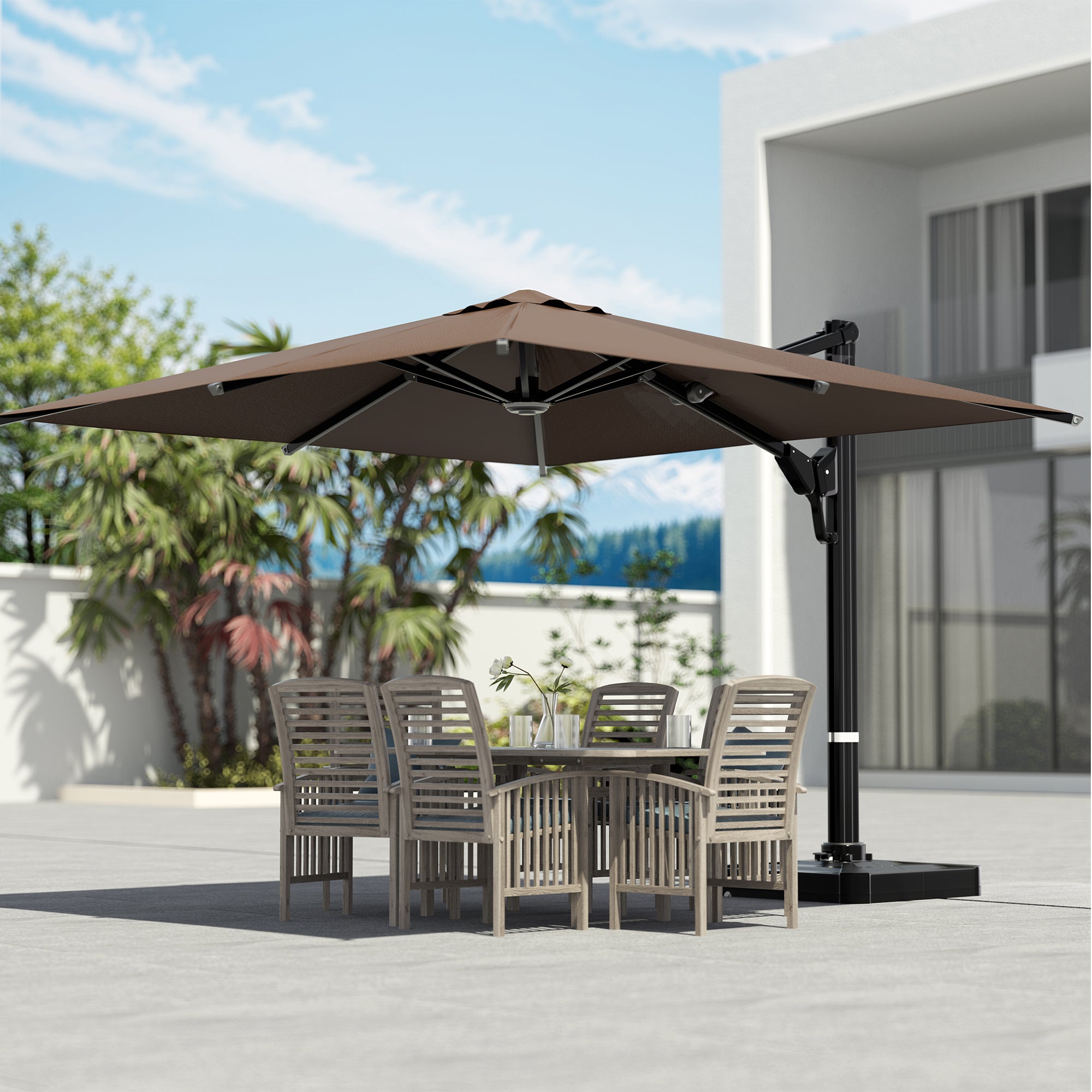 EROMMY 10X10 FT Automatic Outdoor Umbrella - Patio, Garden, Backyard Shade Canopy (Brown) | Perfect for Poolside, Picnics & Outdoor Dining