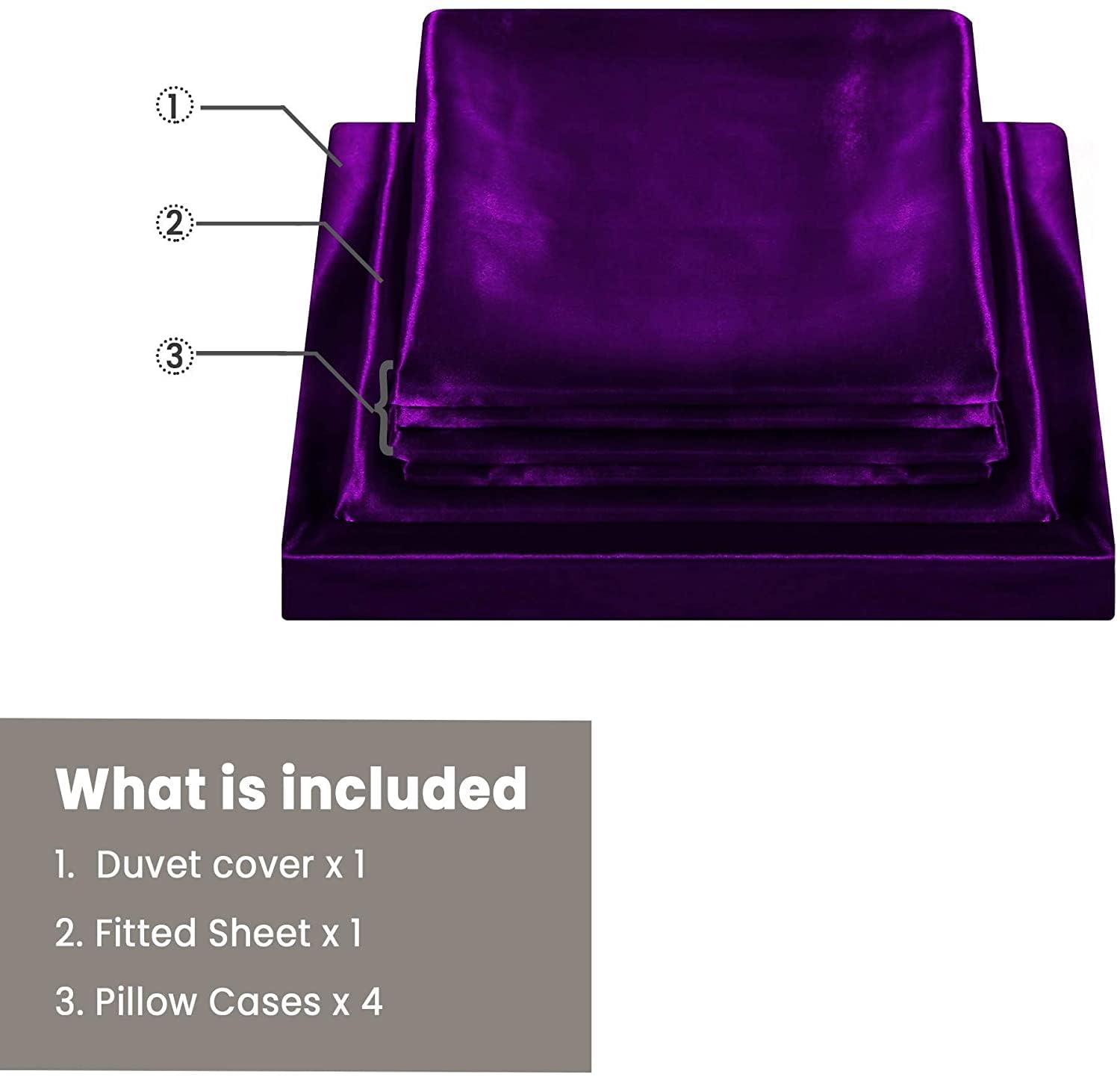 Ahmedani 6-Piece Queen Size Linen Satin Bedding Set - 1 Duvet Cover, 1 Fitted Sheet & 4 Pillow Cases (Purple) | Ultra Soft Luxury Sheets for Bedroom Decor & Hotel Style Comfort