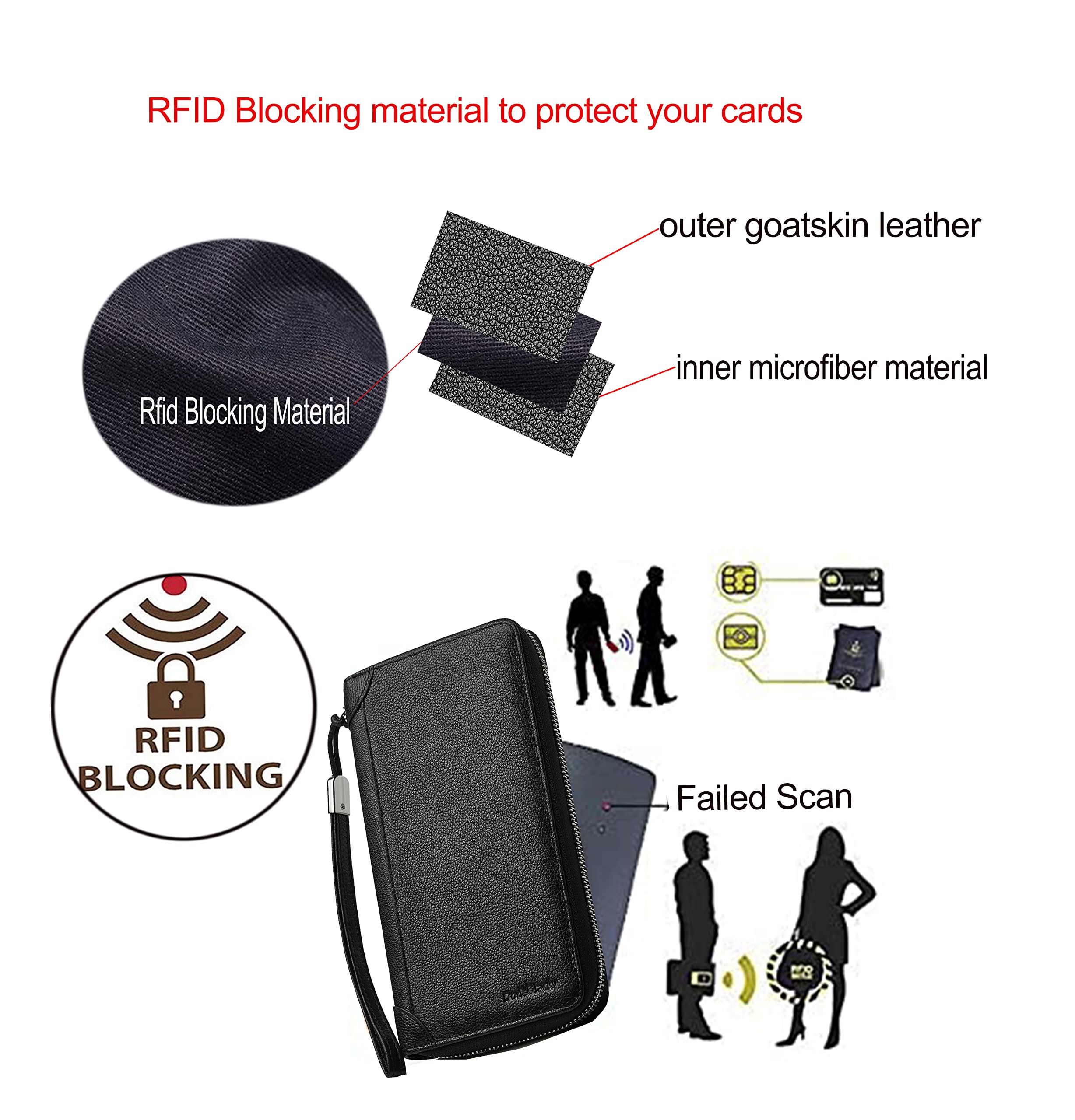 DORIS&JACKY RFID Leather Wallet for Women - Travel Wristlet Bag with Zipper (Large Capacity, Perfect for Daily Use & Trips)