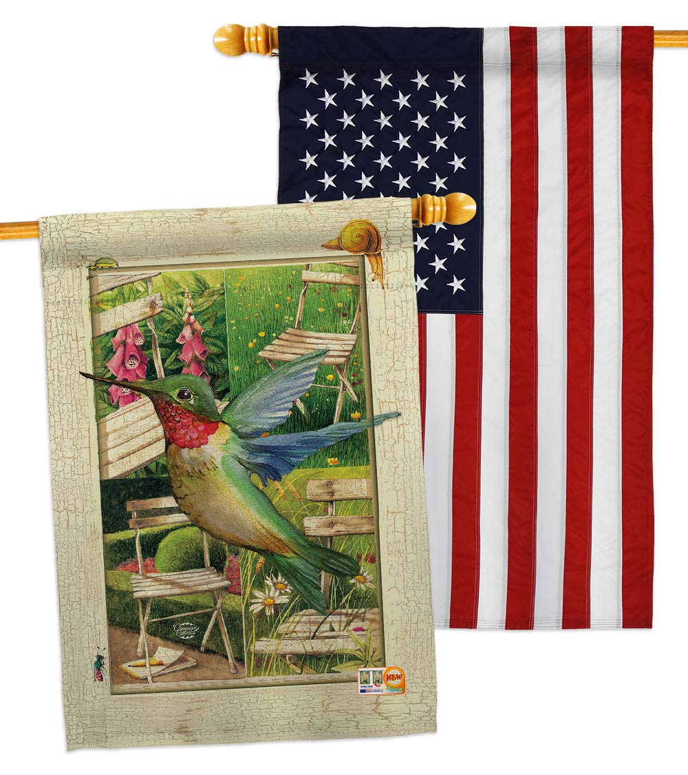 Hummingbird Garden House Flags Set - 28x40 Inch Outdoor Decorative Banner with Embroidery, Featuring Wildlife Birds Like Flamingo, Cardinal & Peacock - Perfect for Spring Yard Decor, Patio & Garden Gift