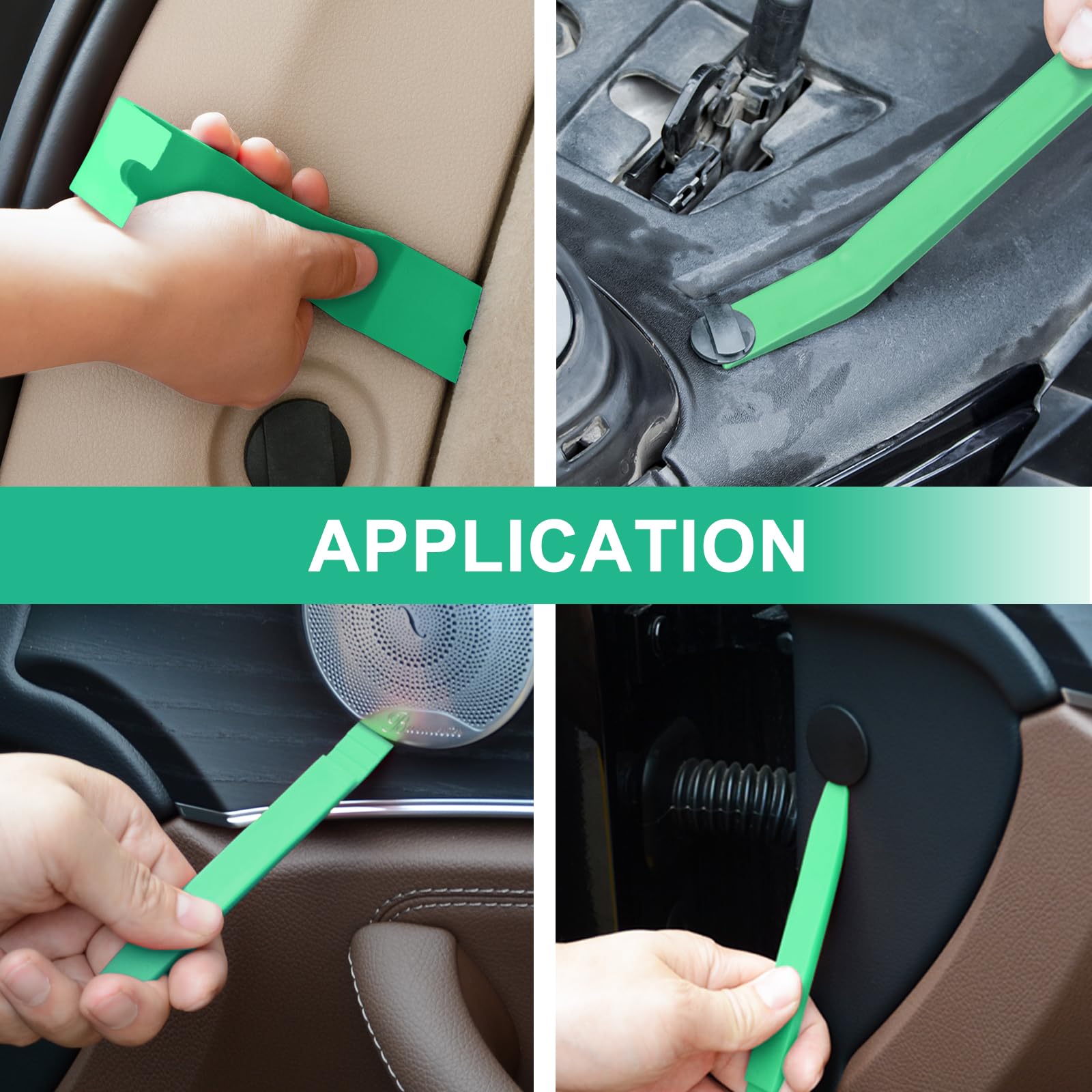 5-Piece Nylon Car Pry Tool Set with Metal Pry Bar - Auto Trim & Door Panel Clip Removal Kit (Green) - Perfect for Car Detailing, Interior Repair & DIY Auto Maintenance