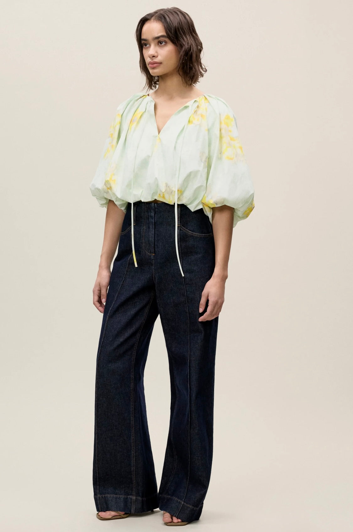 Yara Poplin Bubble Top in Sage Combo - Women's Fashion Blouse for Casual Wear, Date Night & Summer Outfits