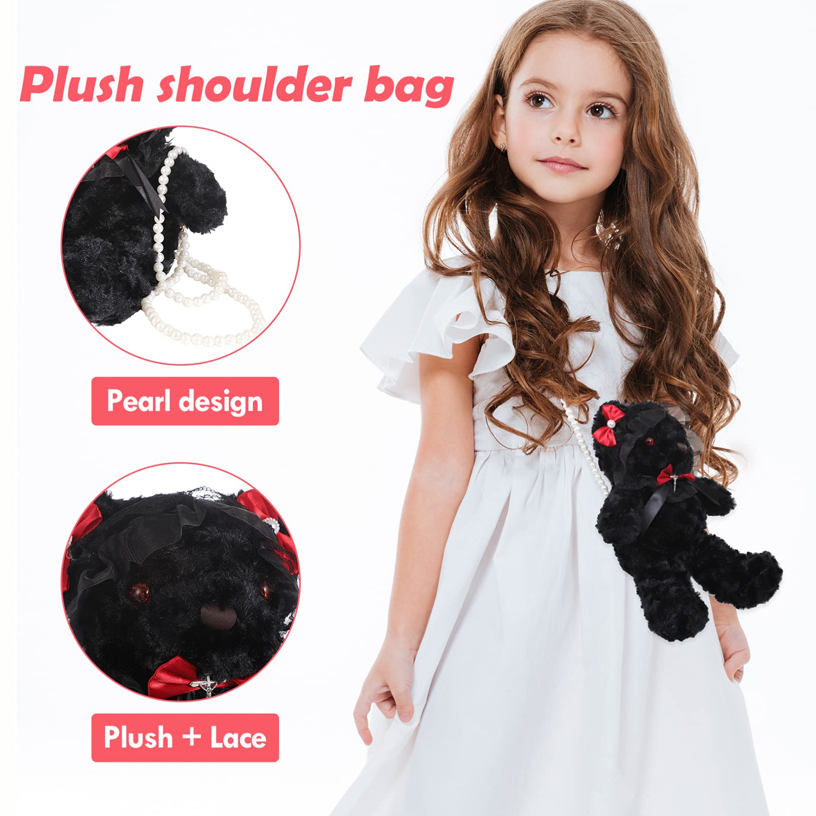 KESYOO Plush Pearl Shoulder Bag - Lace Bear Messenger Purse, Gothic Crossbody Sling Bag with Chain, Fluffy Women's Handbag & Tote Organizer for Daily Use, Work, Travel & Date Night