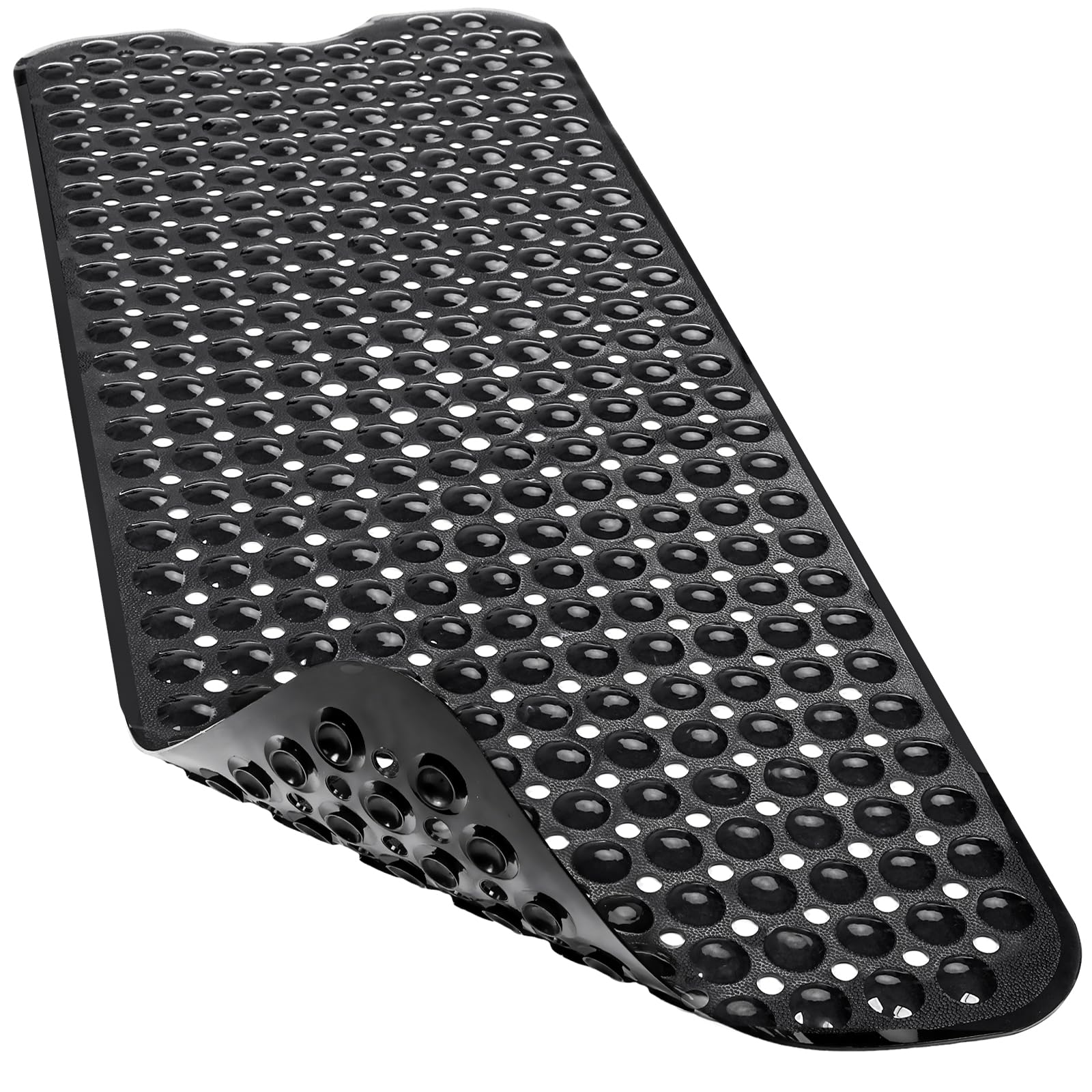 Non-Slip Bath Mat 40x16 Inch Extra Large - Soft Bathtub & Shower Mat with Strong Suction Cups & Drain Holes | Machine Washable Black Bathroom Floor Mat for Safety & Hygiene | Perfect for Kids, Elderly & Wet Areas