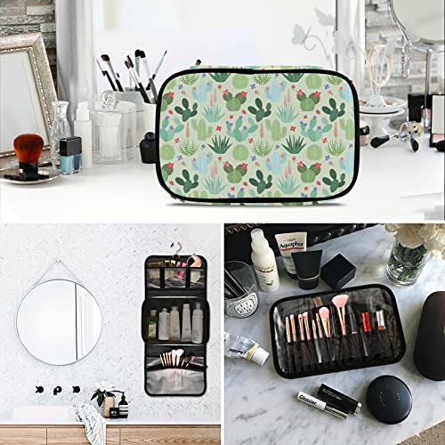 MNSRUU Hanging Toiletry Bag Set - 3 Pack Clear Travel Makeup Organizer with Cactus & Succulent Design | Portable Cosmetic Storage for Bathroom, Gym, Camping & Vacation Essentials