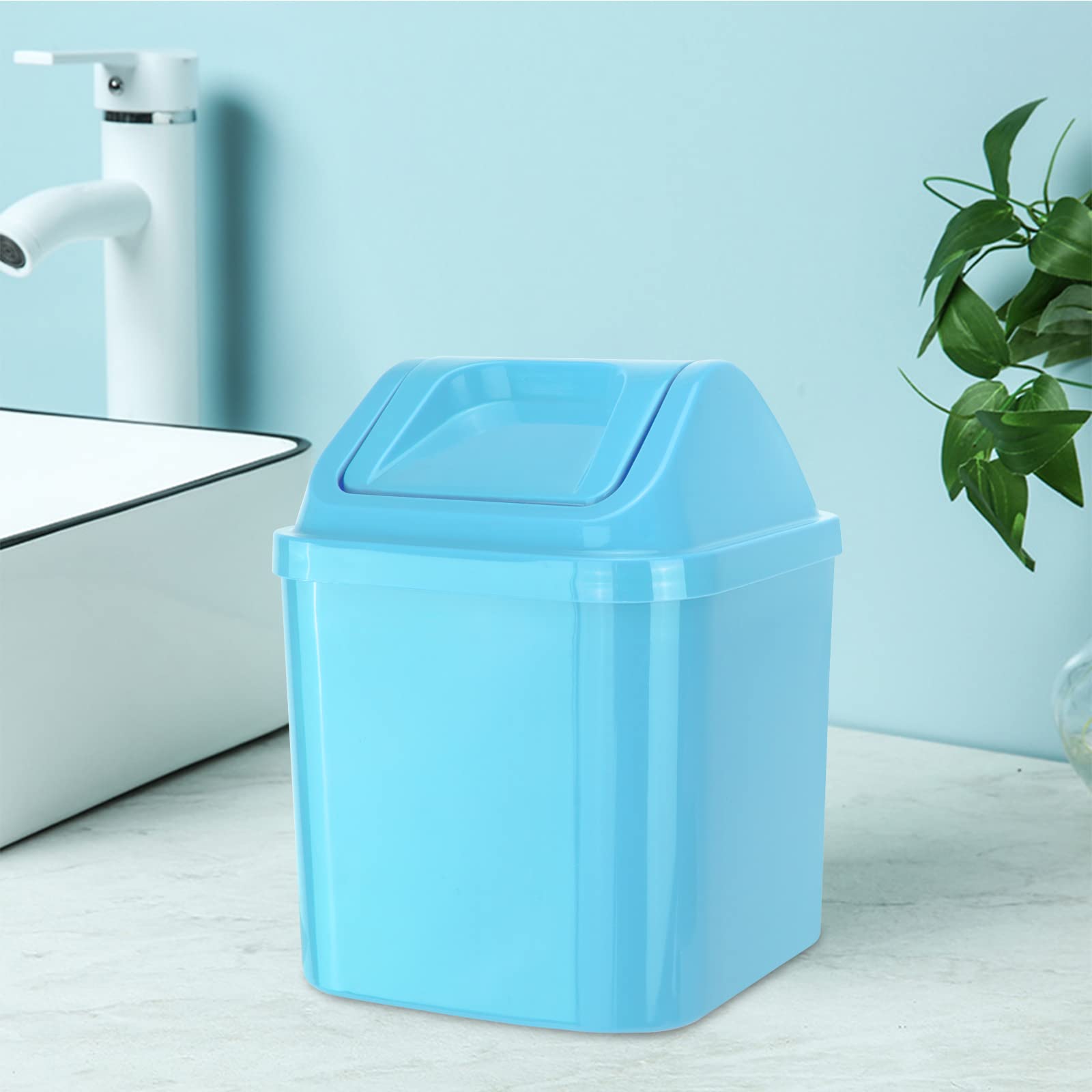 2 Pack Mini Plastic Trash Can with Swing Lid - Includes 4 Rolls Trash Bags - Small Waste Bin for Office Desk, Kitchen Counter, Bathroom, Bedroom & Vanity (Blue + Purple) - Perfect for Home, Office & Travel Use