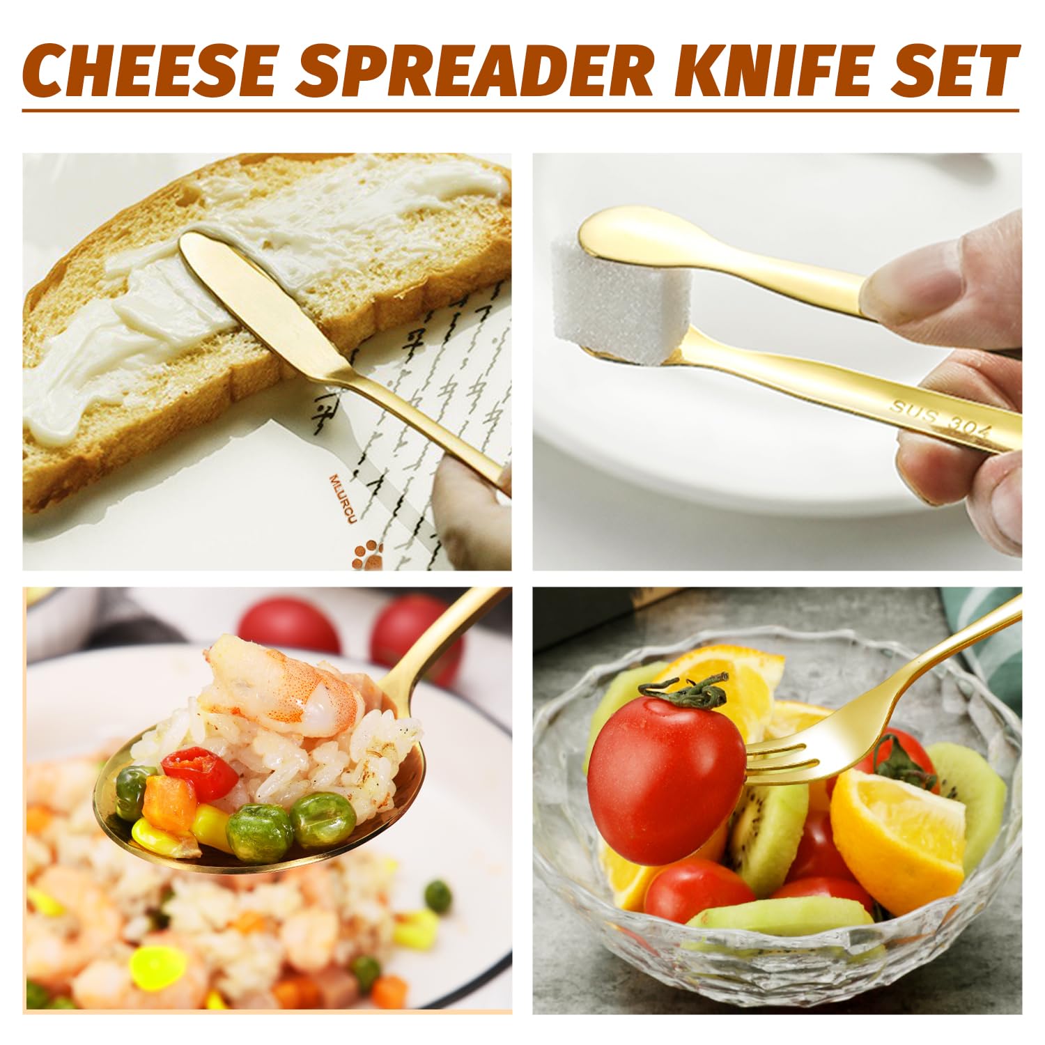 Premium Stainless Steel Cheese Butter Spreader Knife Set - Charcuterie Board Accessories Kit with Small Serving Tongs & Mini Forks - Perfect for Charcuterie Platters, Cheese Boards, Pastry Making and Dinner Party Serving