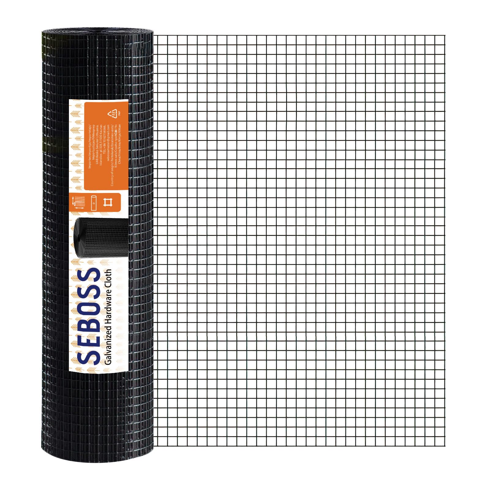 SEBOSS 1/2 Inch 19-Gauge Black Coated Welded Wire Mesh Roll - 48