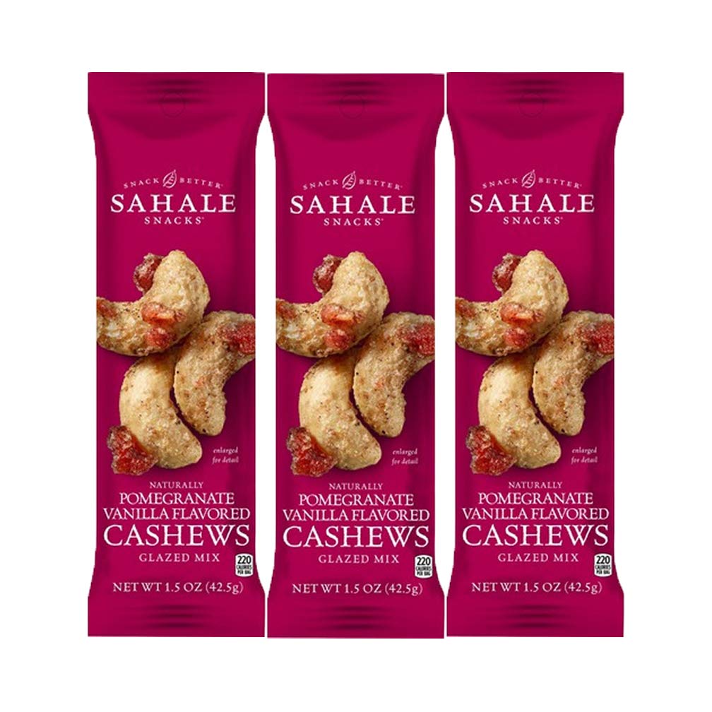Sahale Snacks Pomegranate Vanilla Glazed Cashews Mix - Healthy Vegan Snack, 1.5oz (3 Pack) | Perfect for On-the-Go, Office Snacks & Travel Nutrition